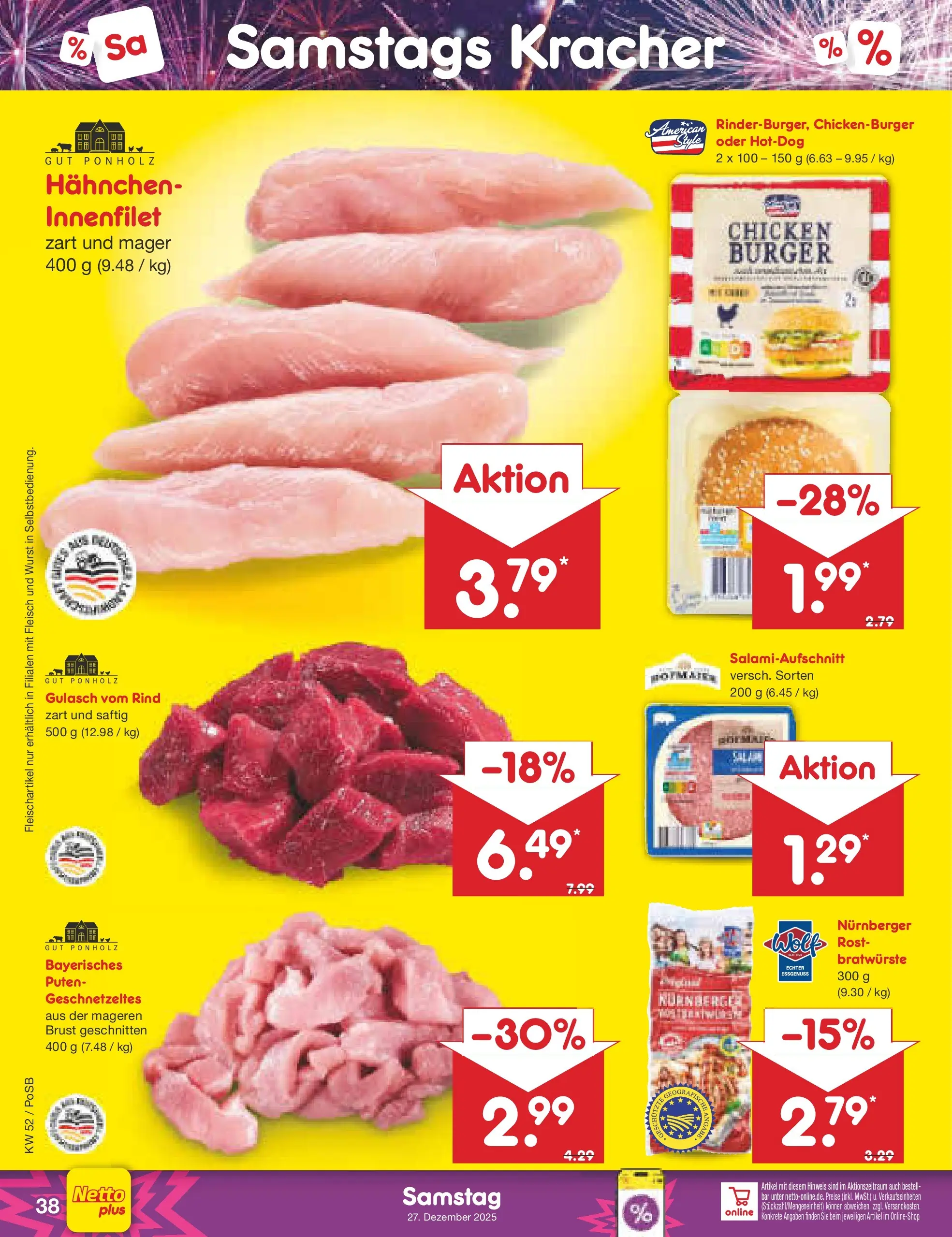 Netto Marken-Discount prospekt Regensburg	 (ab 22.12.2025) » Angebote | Seite: 42 | Produkte: Hahnchen, Gulasch, Wurst, Fleisch