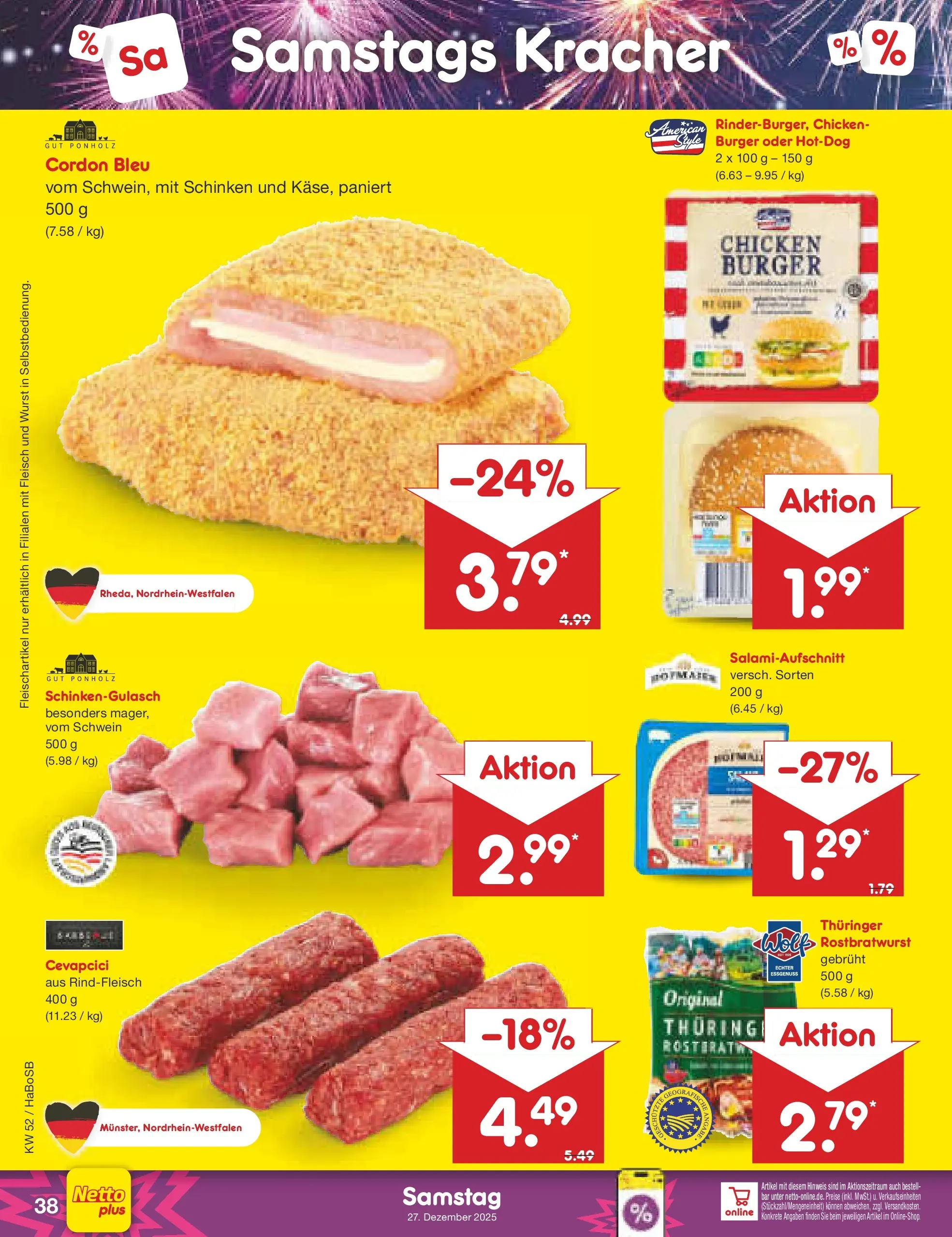 Netto Marken-Discount prospekt Stadtlohn	 (ab 22.12.2025) » Angebote | Seite: 42 | Produkte: Cevapcici, Schinken, Rindfleisch, Fleisch