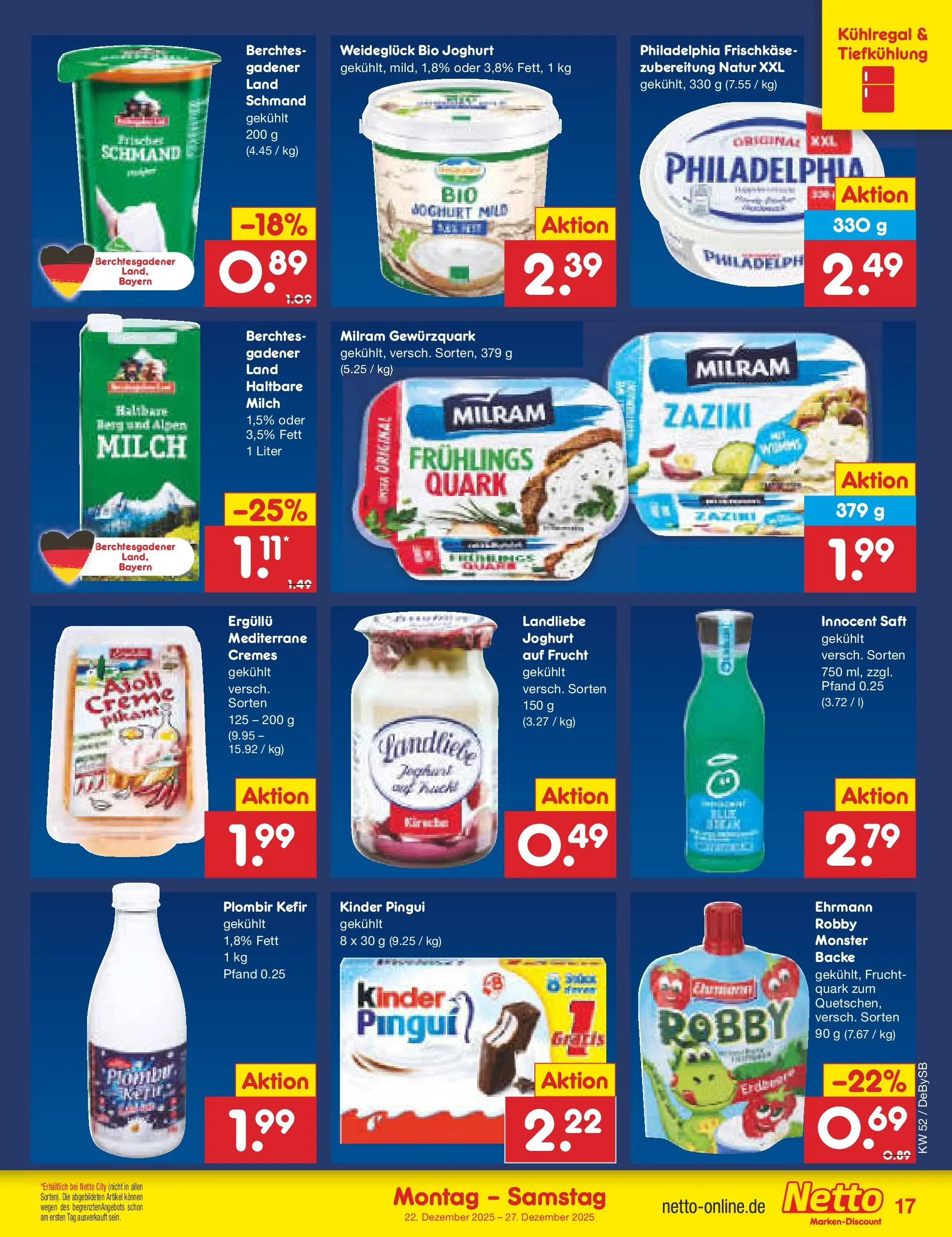 Netto Marken-Discount prospekt Thierhaupten	 (ab 22.12.2025) » Angebote | Seite: 17 | Produkte: Milch, Philadelphia, Milram, Frischkase