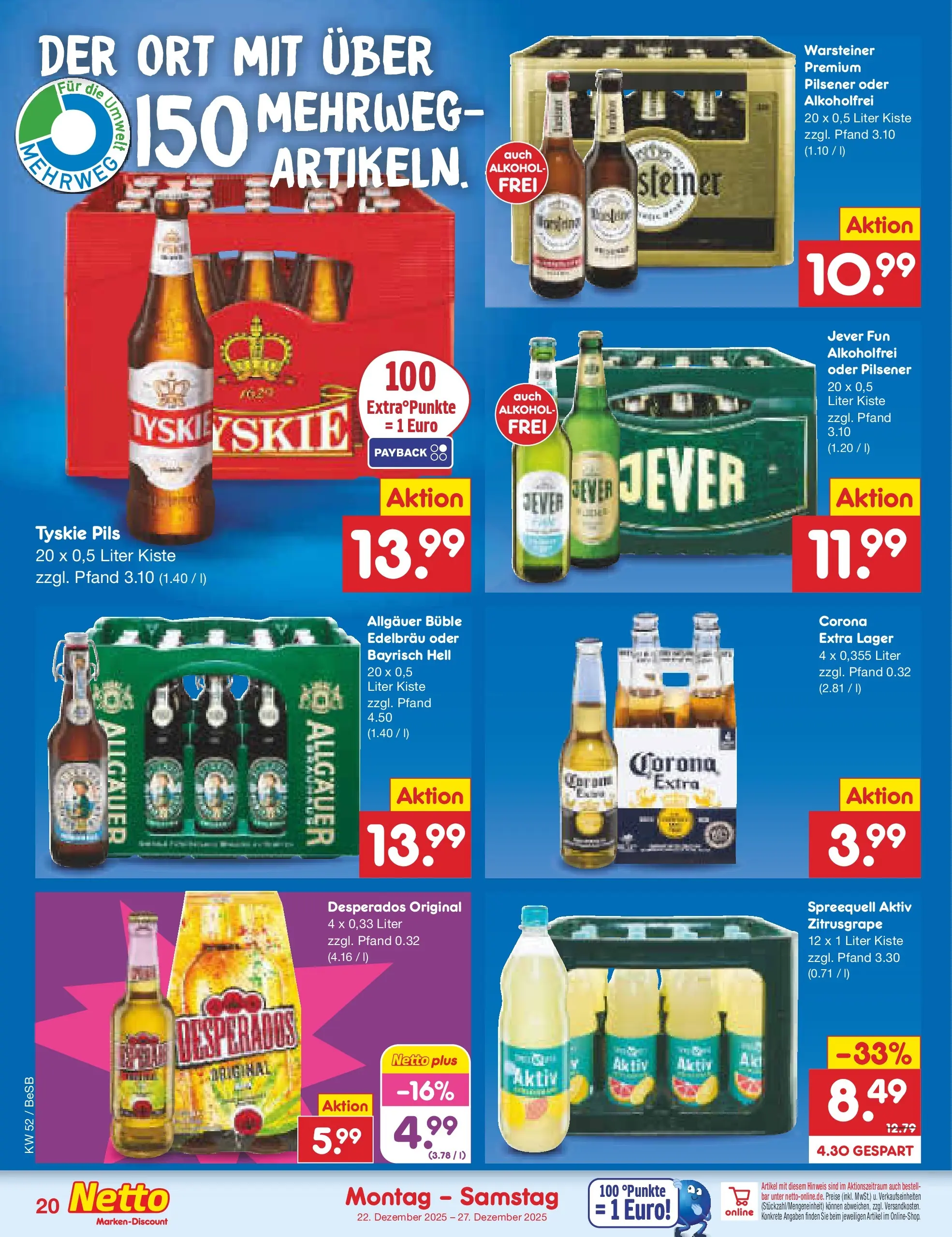 Netto Marken-Discount prospekt Kremmen	 (ab 22.12.2025) » Angebote | Seite: 20 | Produkte: Tyskie, Pils, Jever, Desperados