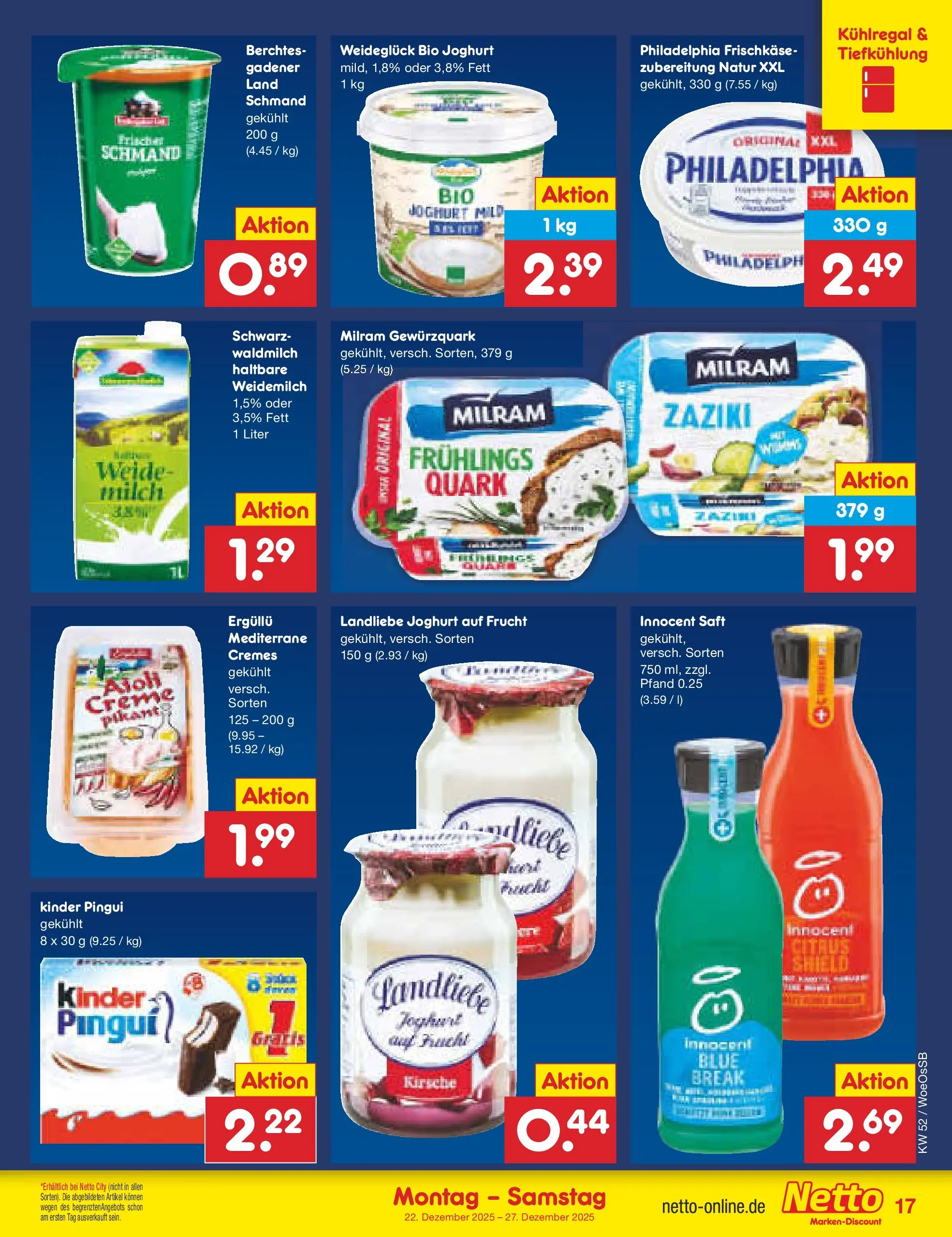 Netto Marken-Discount prospekt Gemmingen	 (ab 22.12.2025) » Angebote | Seite: 17 | Produkte: Quark, Creme, Landliebe joghurt, Frischkase