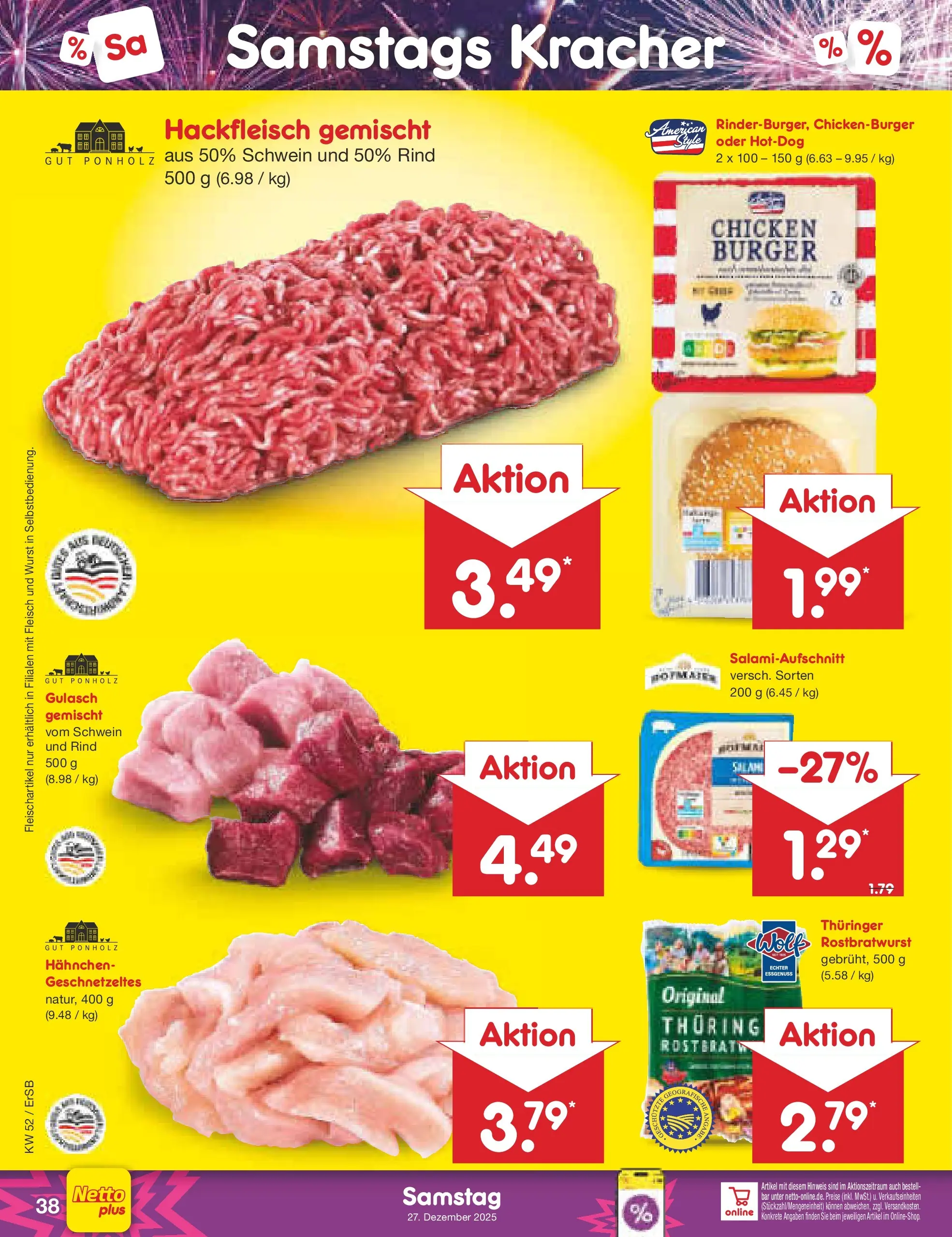 Netto Marken-Discount prospekt Nordhausen	 (ab 22.12.2025) » Angebote | Seite: 46 | Produkte: Hahnchen, Burger, Fleisch, Hackfleisch