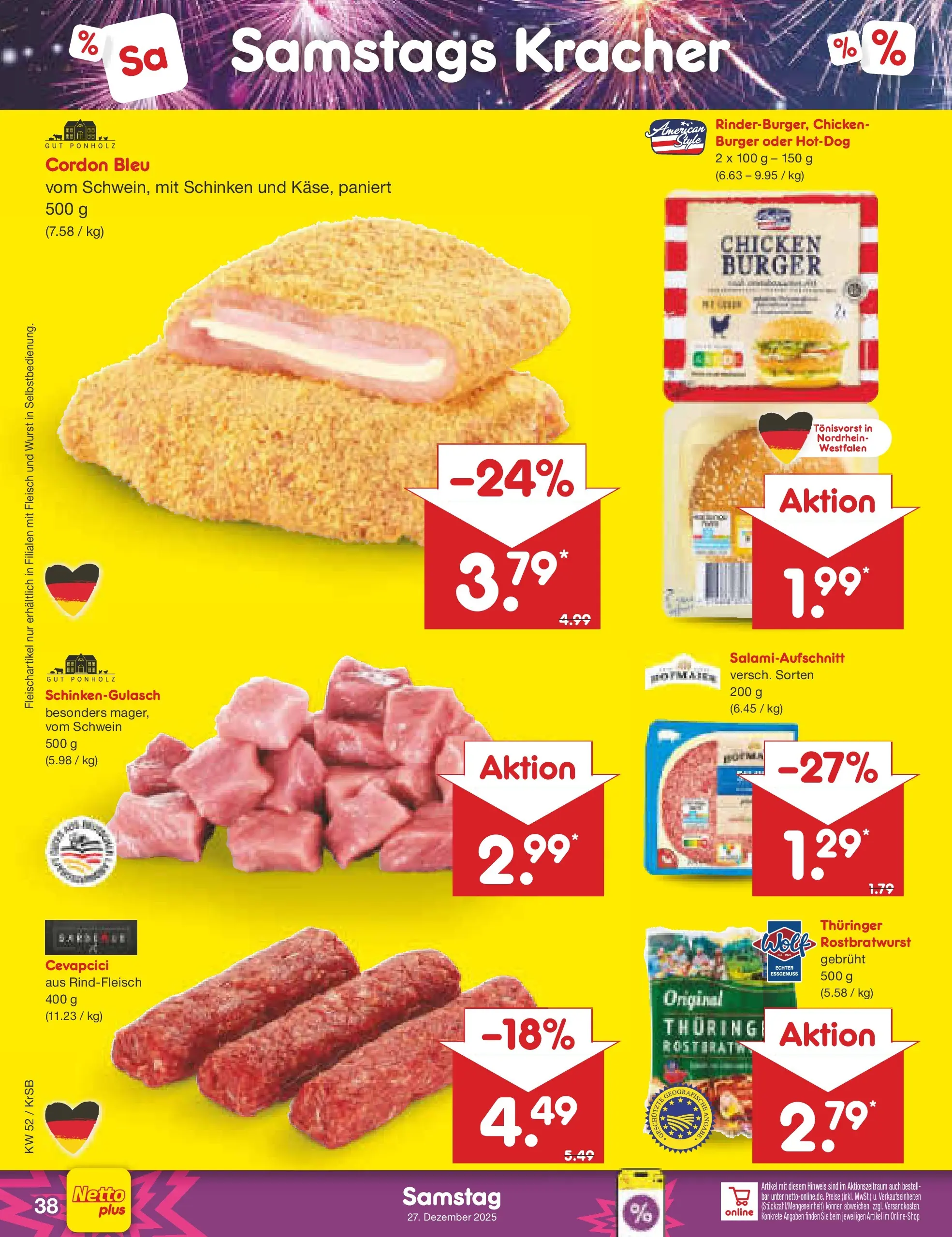 Netto Marken-Discount prospekt Jüchen	 (ab 22.12.2025) » Angebote | Seite: 42 | Produkte: Cevapcici, Burger, Rindfleisch, Fleisch