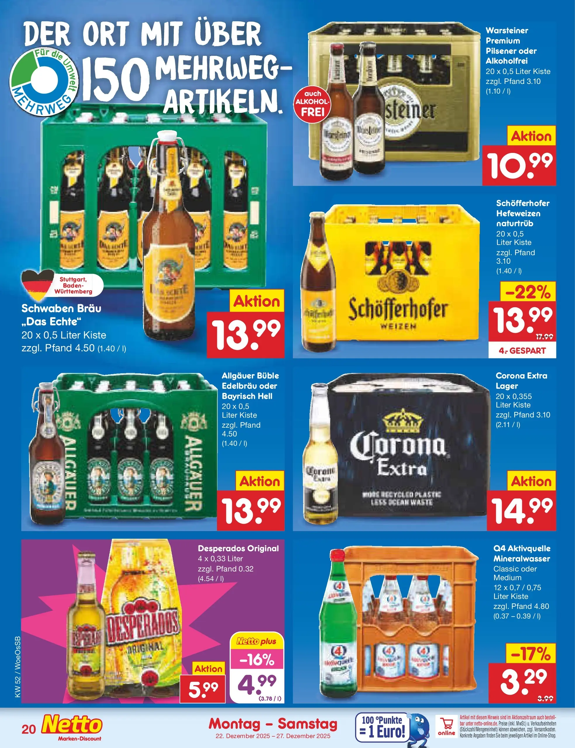Netto Marken-Discount prospekt Gemmingen	 (ab 22.12.2025) » Angebote | Seite: 20 | Produkte: Mineralwasser, Warsteiner, Desperados