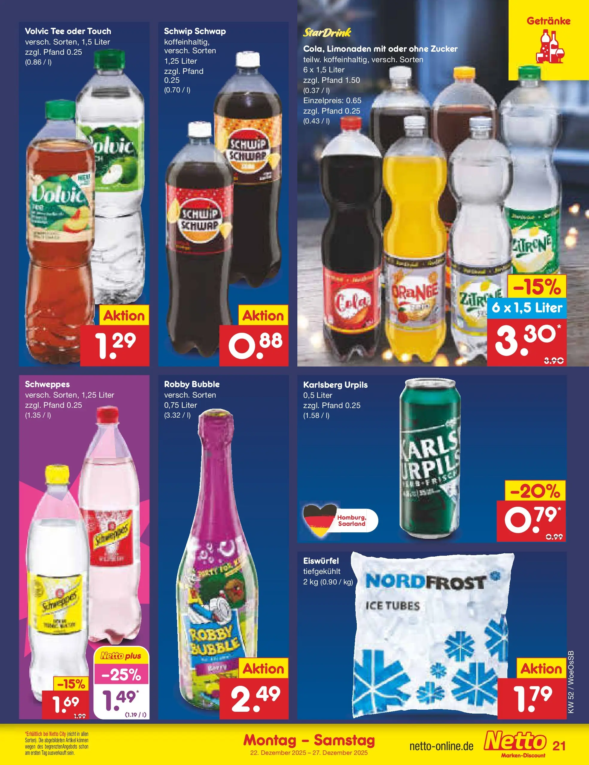 Netto Marken-Discount prospekt Gemmingen	 (ab 22.12.2025) » Angebote | Seite: 21 | Produkte: Volvic tee, Schweppes, Tee, Volvic