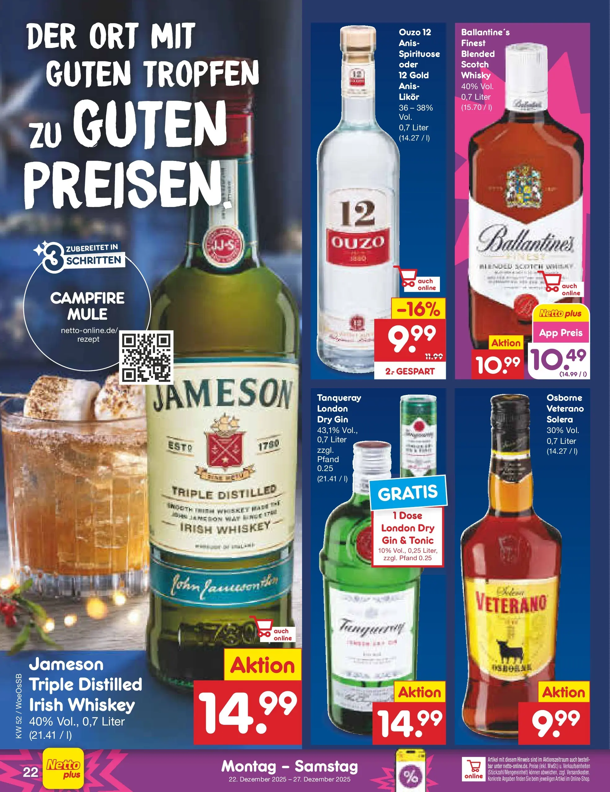 Netto Marken-Discount prospekt Gemmingen	 (ab 22.12.2025) » Angebote | Seite: 22 | Produkte: Ouzo, Osborne, Jameson, Whiskey