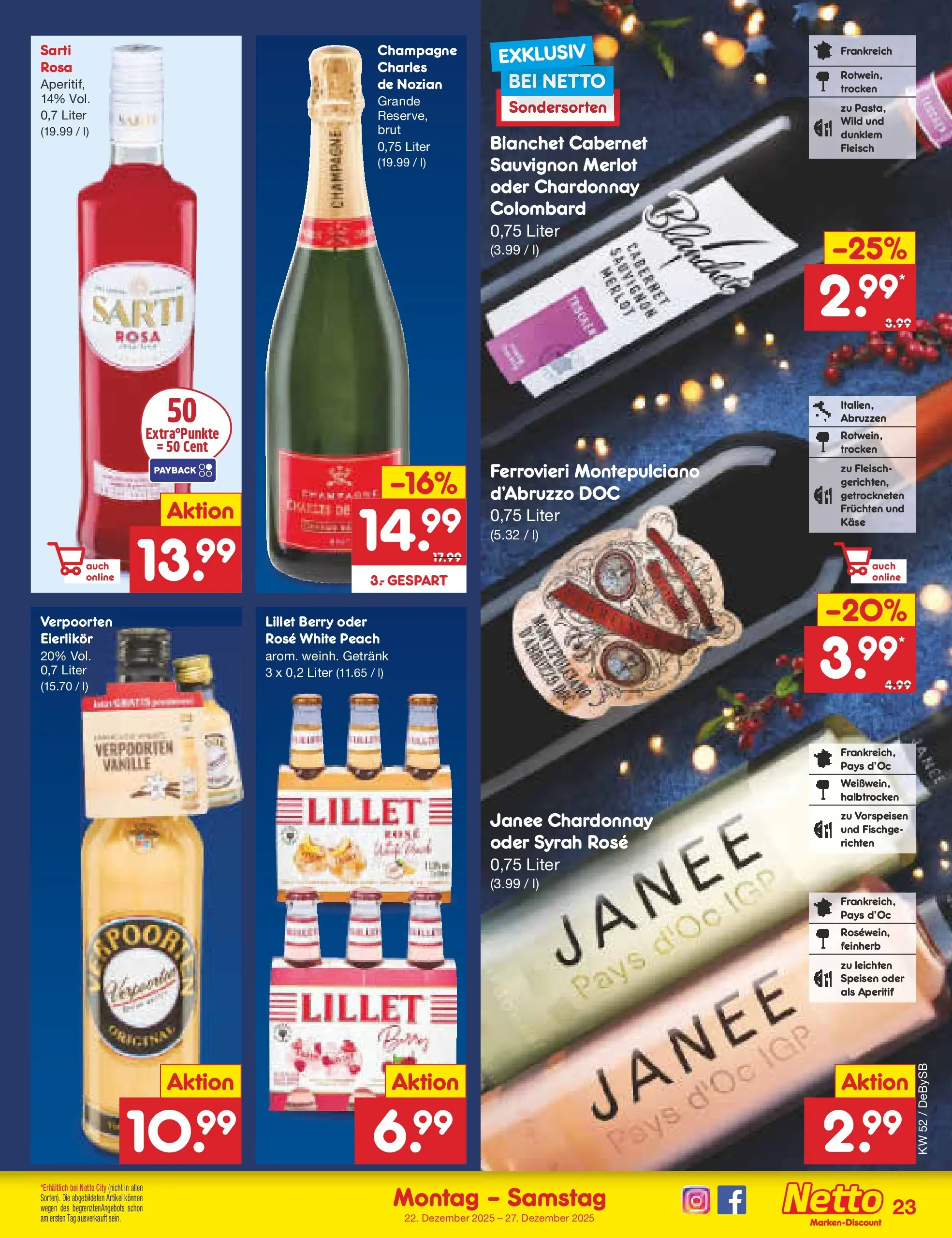 Netto Marken-Discount prospekt Thierhaupten	 (ab 22.12.2025) » Angebote | Seite: 23 | Produkte: Käse, Merlot, Lillet, Fleisch
