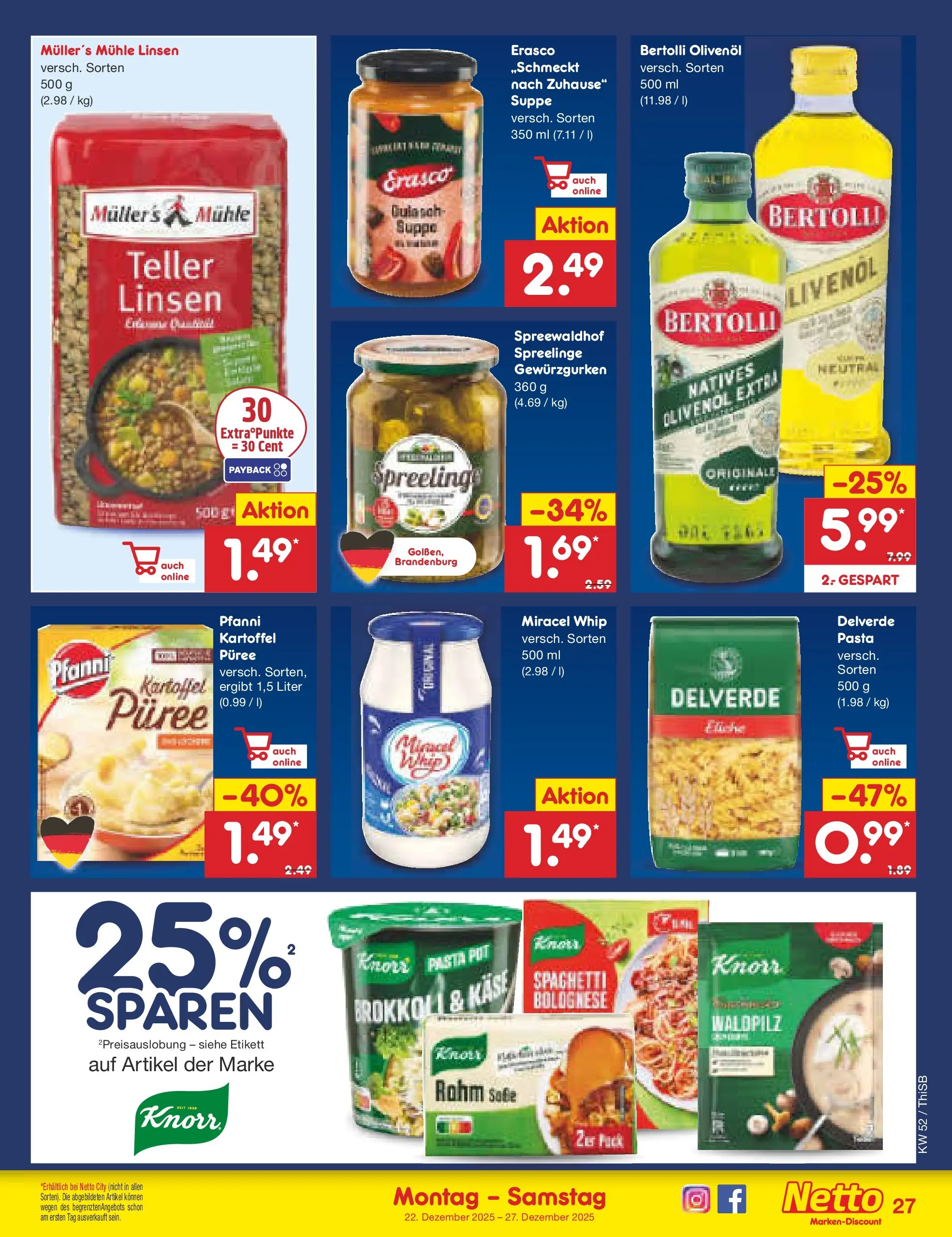 Netto Marken-Discount prospekt Pirna	 (ab 22.12.2025) » Angebote | Seite: 27 | Produkte: Olivenol, Bertolli olivenol, Gulasch, Pasta