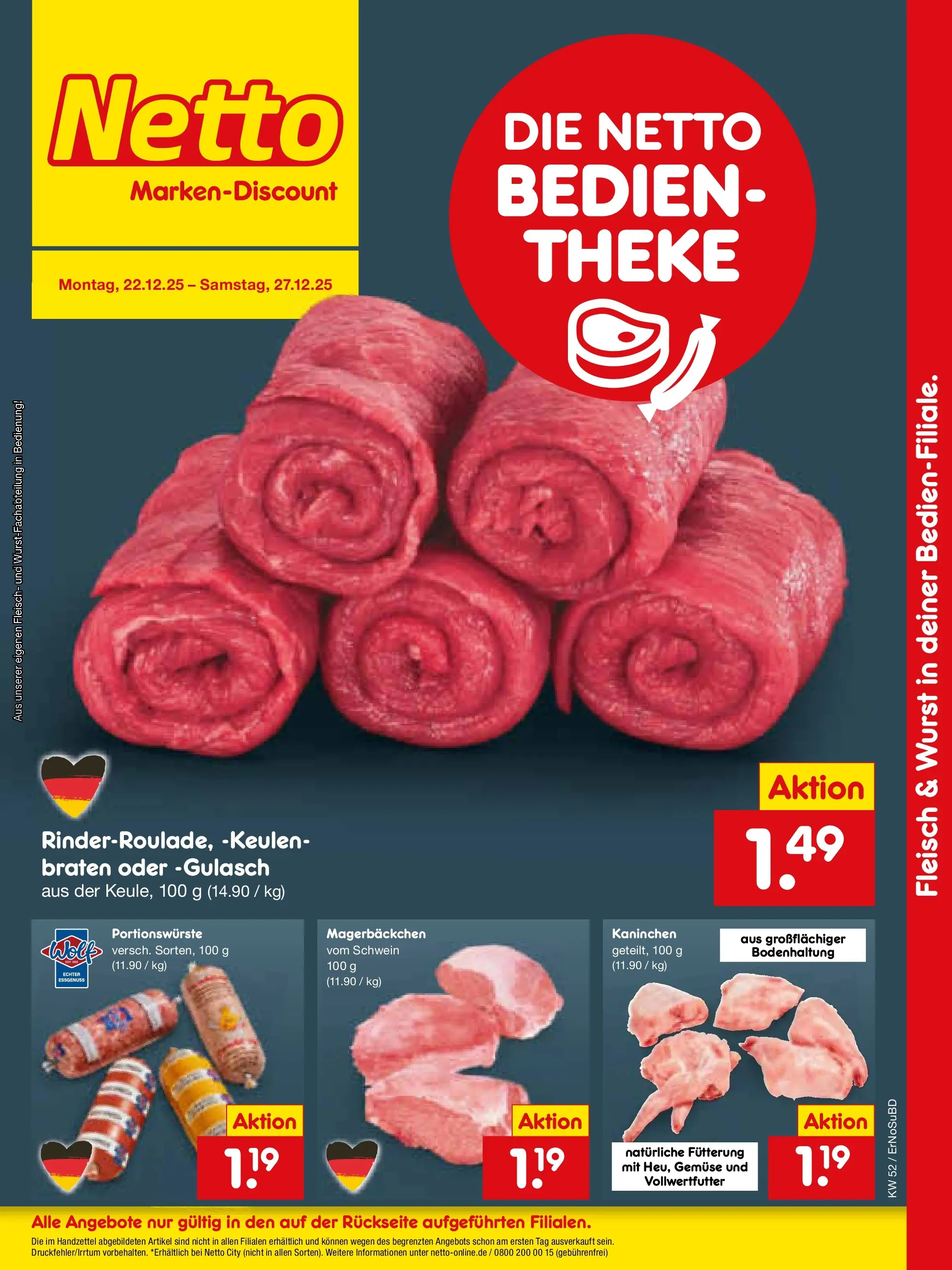 Netto Marken-Discount prospekt Nordhausen	 (ab 22.12.2025) » Angebote | Seite: 16 | Produkte: Kaninchen, Gemüse, Gulasch, Wurst