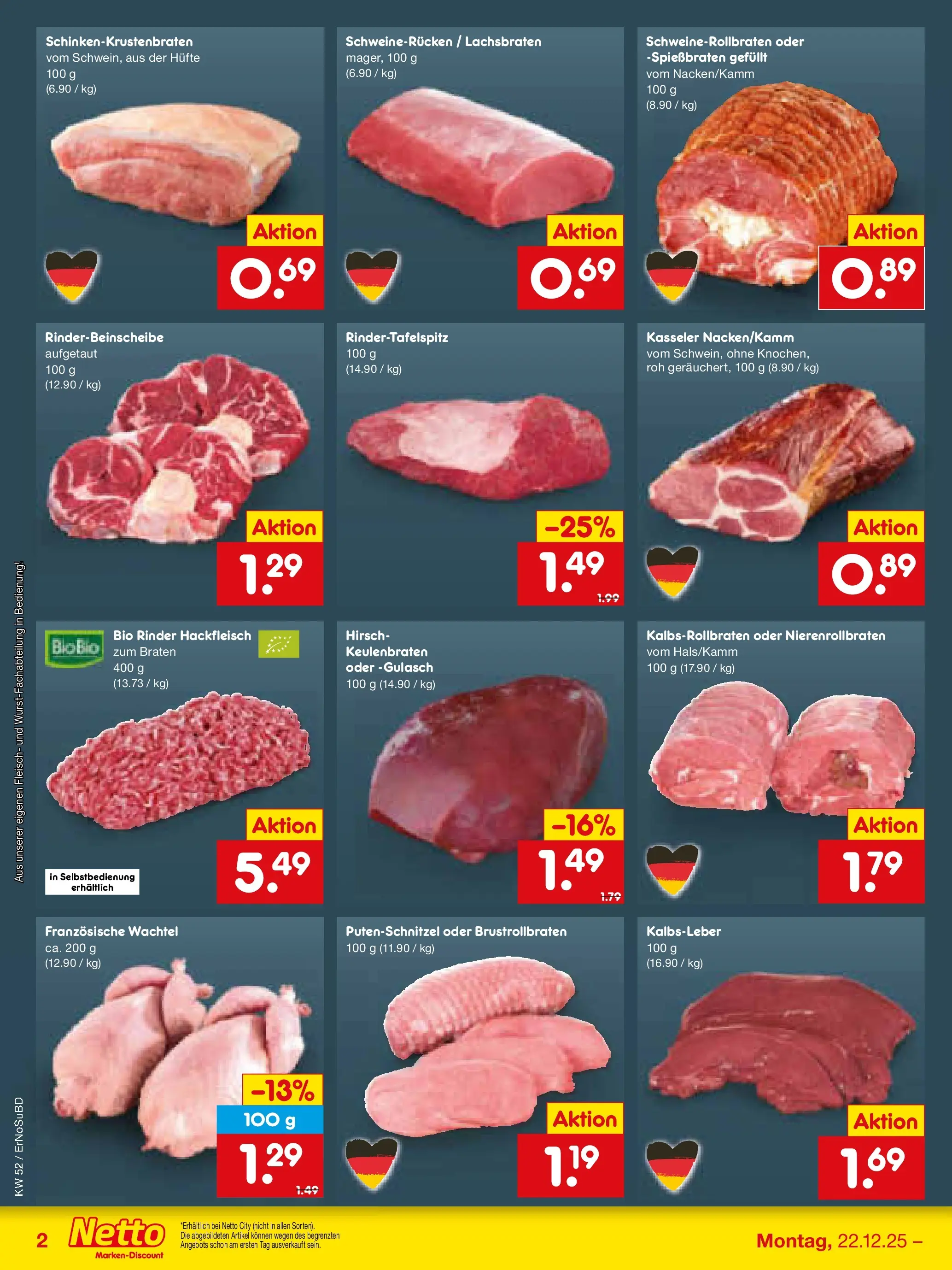 Netto Marken-Discount prospekt Nordhausen	 (ab 22.12.2025) » Angebote | Seite: 18 | Produkte: Kalbsleber, Putenschnitzel, Schweinerucken, Hackfleisch