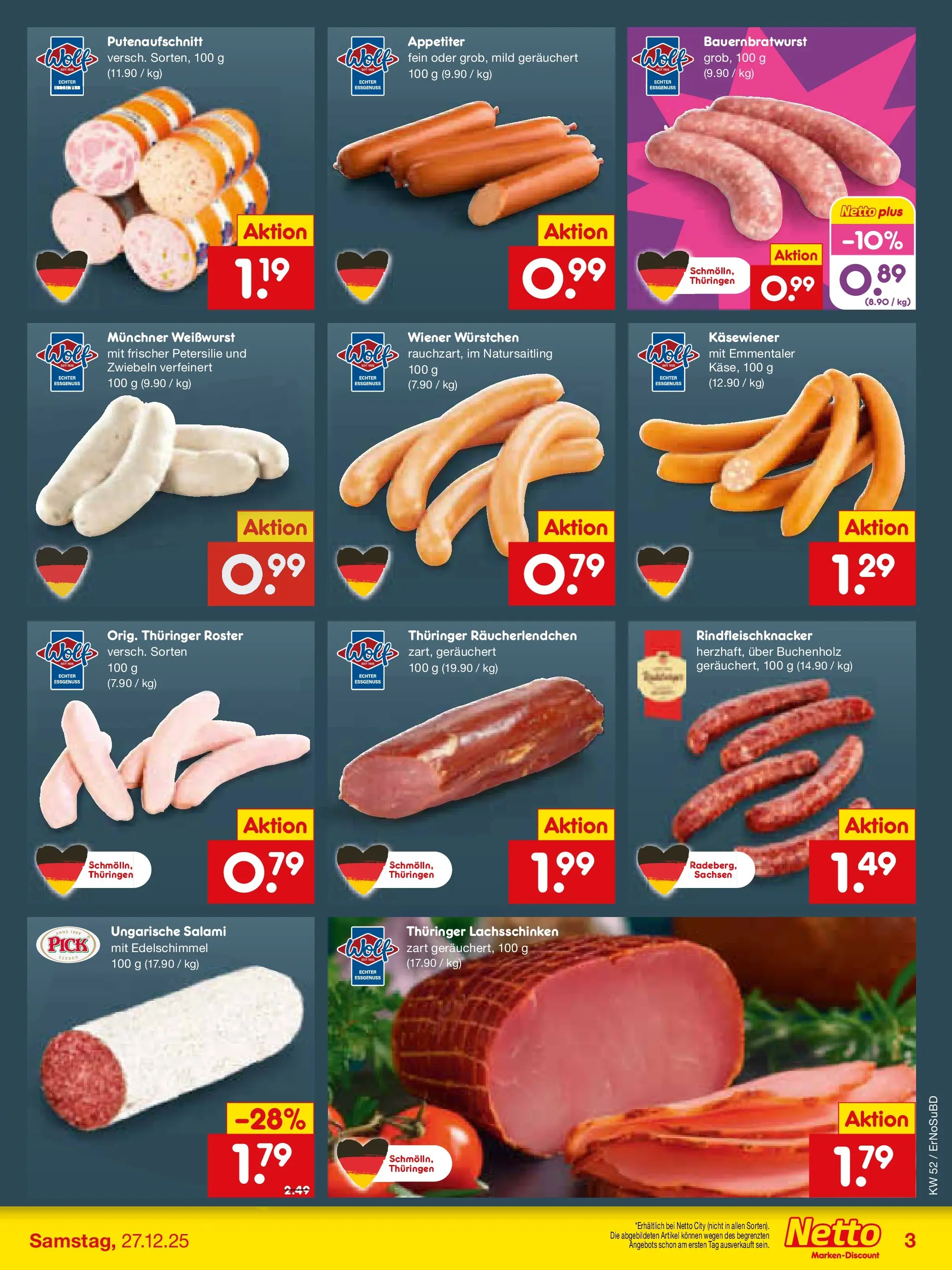 Netto Marken-Discount prospekt Nordhausen	 (ab 22.12.2025) » Angebote | Seite: 19 | Produkte: Weißwurst, Zwiebeln, Petersilie, Salami
