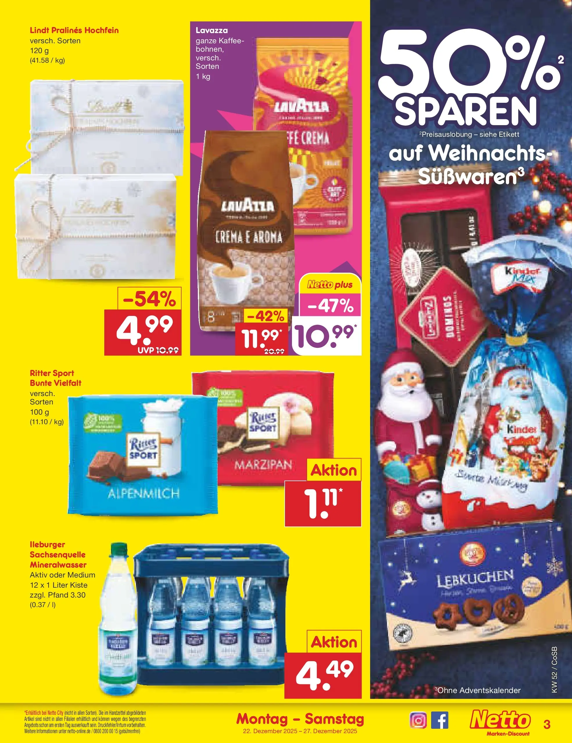 Netto Marken-Discount prospekt Bitterfeld-Wolfen	 (ab 22.12.2025) » Angebote | Seite: 3 | Produkte: Lavazza, Kaffee, Ritter sport, Mineralwasser