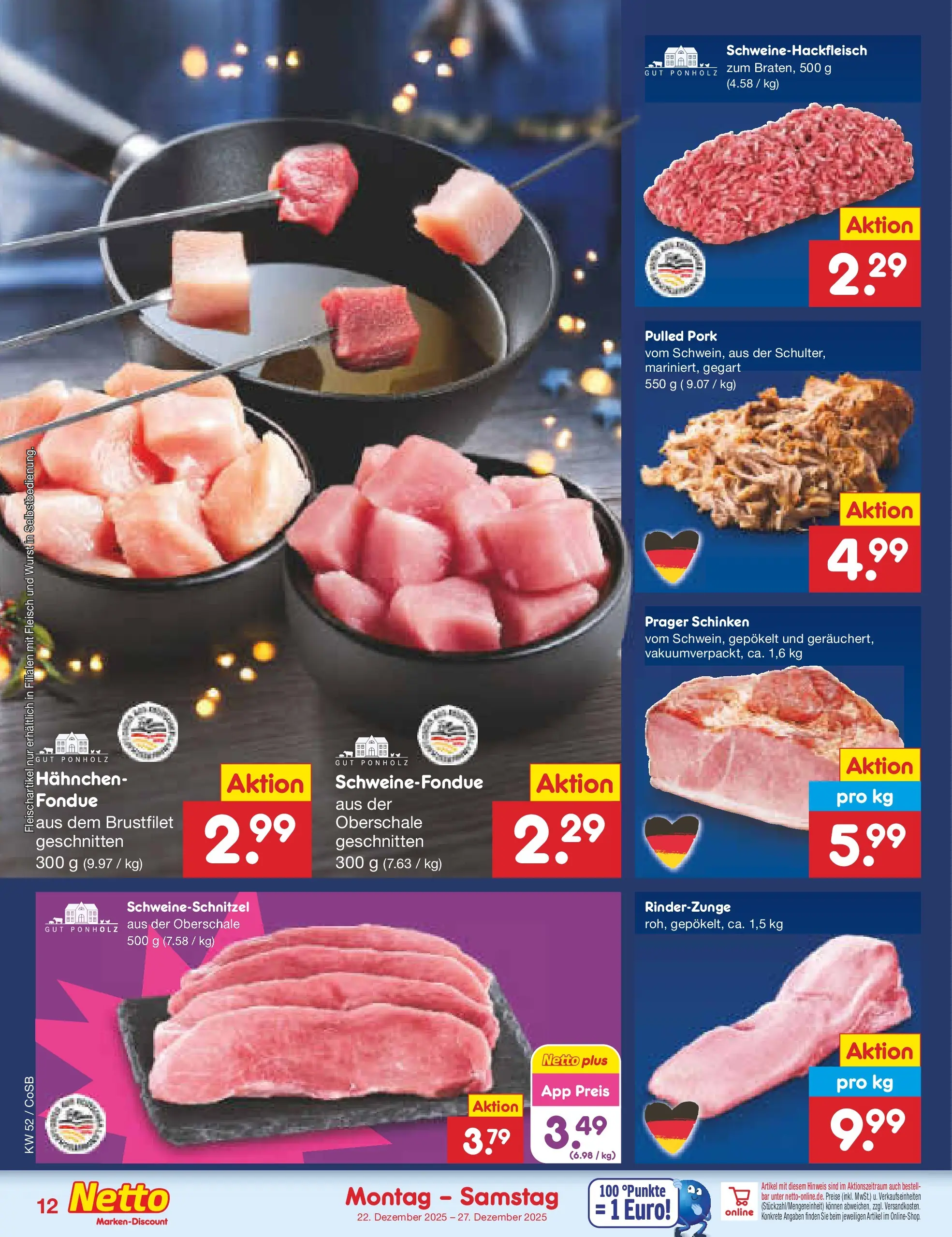 Netto Marken-Discount prospekt Bitterfeld-Wolfen	 (ab 22.12.2025) » Angebote | Seite: 12 | Produkte: Wurst, Schinken, Fondue, Fleisch