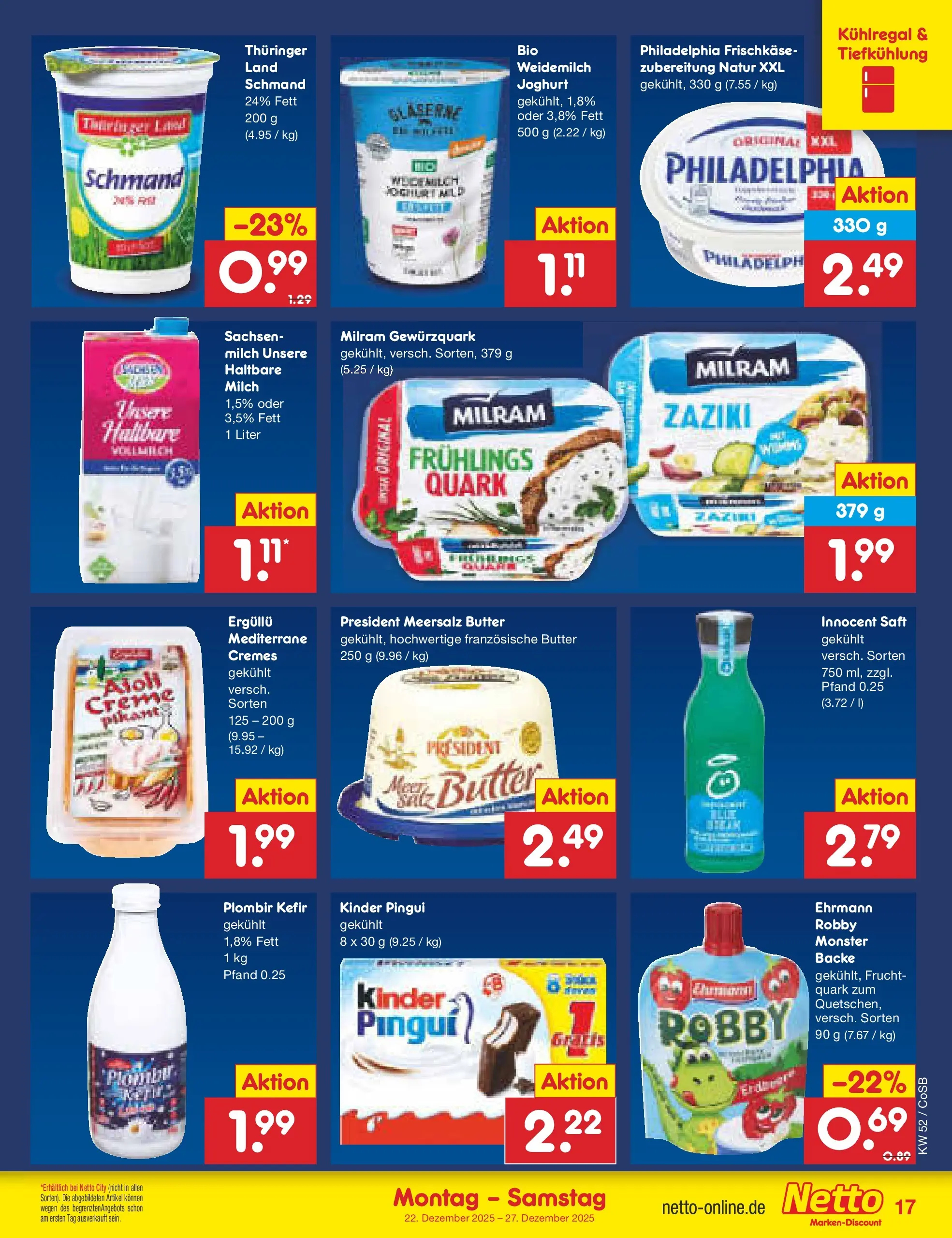 Netto Marken-Discount prospekt Bitterfeld-Wolfen	 (ab 22.12.2025) » Angebote | Seite: 17 | Produkte: Quark, Butter, Joghurt, Frischkase