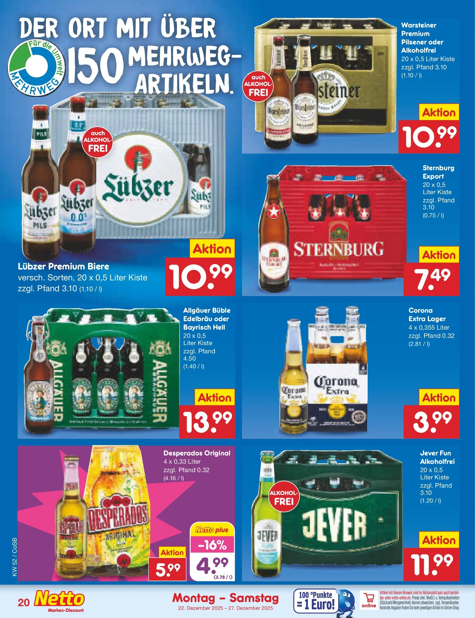 Netto Marken-Discount prospekt Bitterfeld-Wolfen	 (ab 22.12.2025) » Angebote | Seite: 20 | Produkte: Pils, Warsteiner, Jever, Desperados