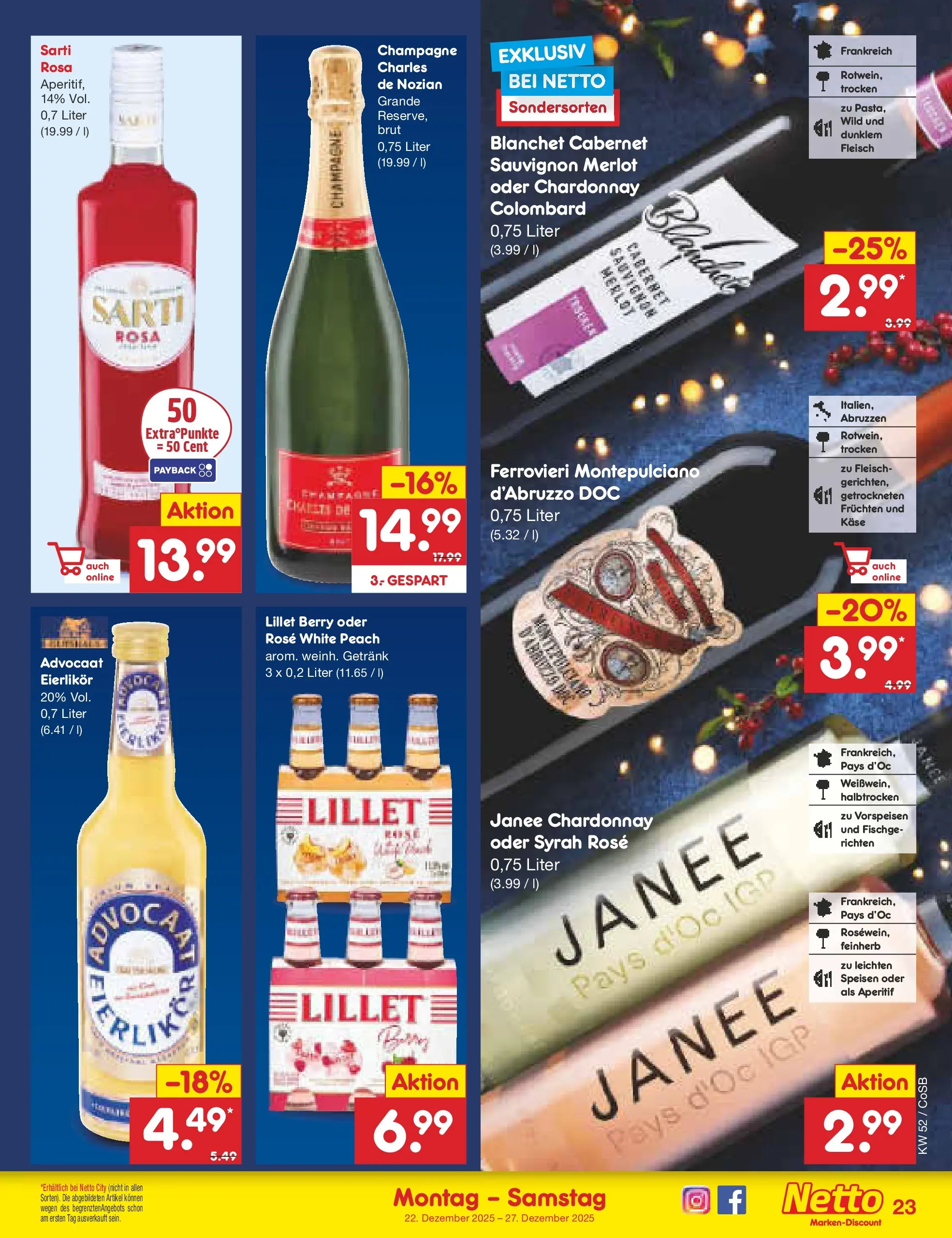 Netto Marken-Discount prospekt Bitterfeld-Wolfen	 (ab 22.12.2025) » Angebote | Seite: 23 | Produkte: Käse, Merlot, Lillet, Fleisch