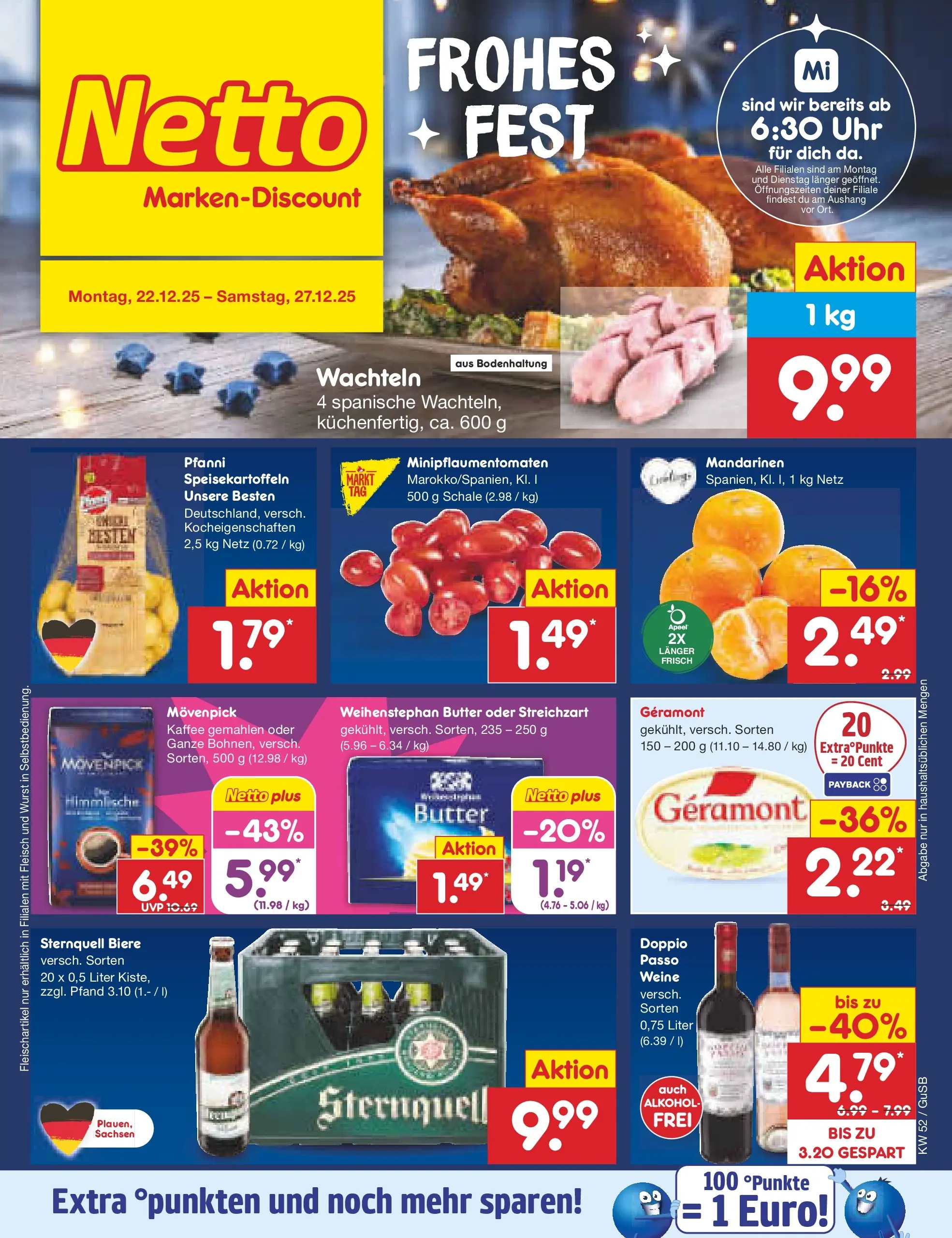 Netto Marken-Discount prospekt Machern	 (ab 22.12.2025) » Angebote | Seite: 1 | Produkte: Geramont, Mandarinen, Weihenstephan butter, Fleisch