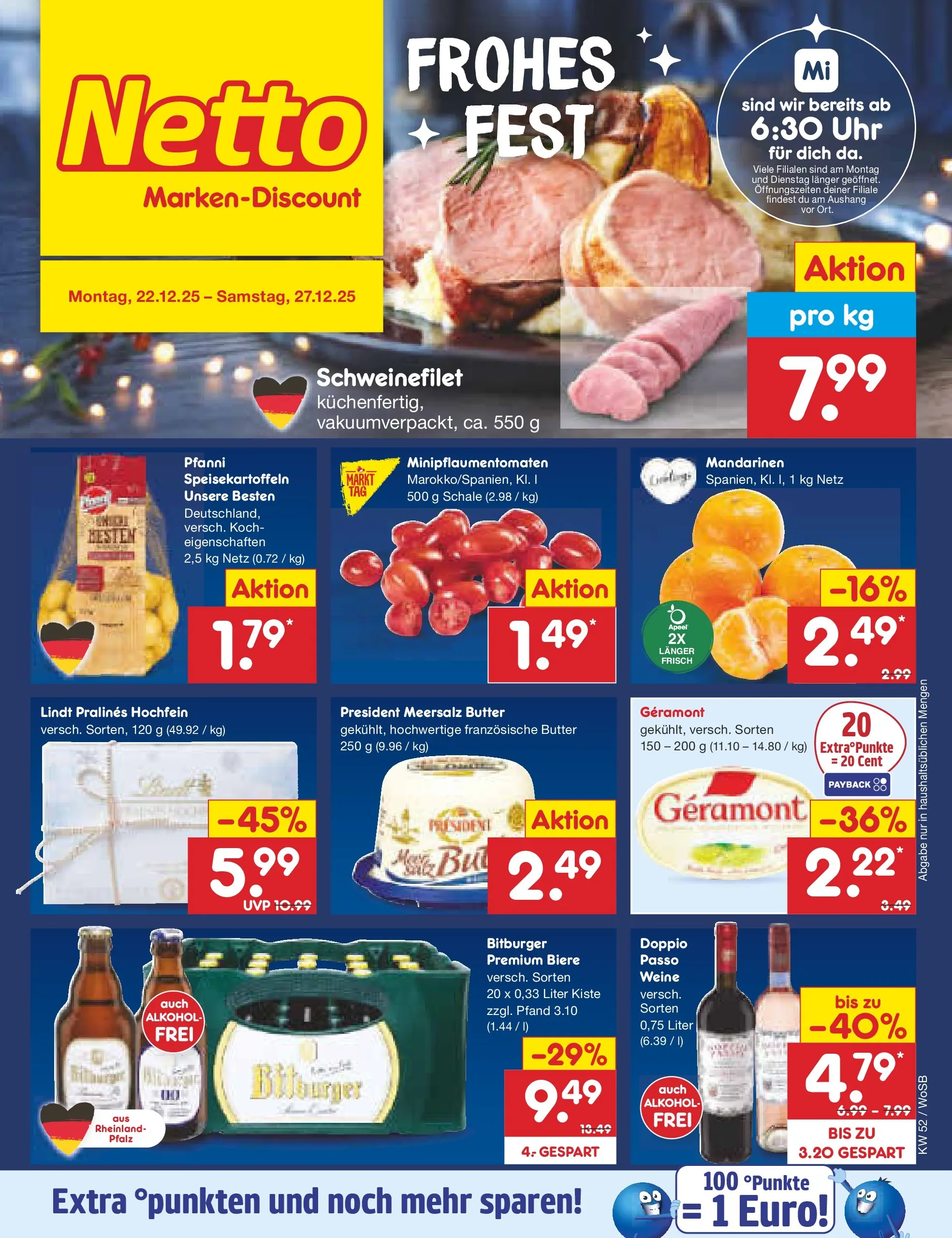 Netto Marken-Discount prospekt Mannheim	 (ab 22.12.2025) » Angebote | Seite: 1 | Produkte: Butter, Mandarinen, Lindt, Uhr