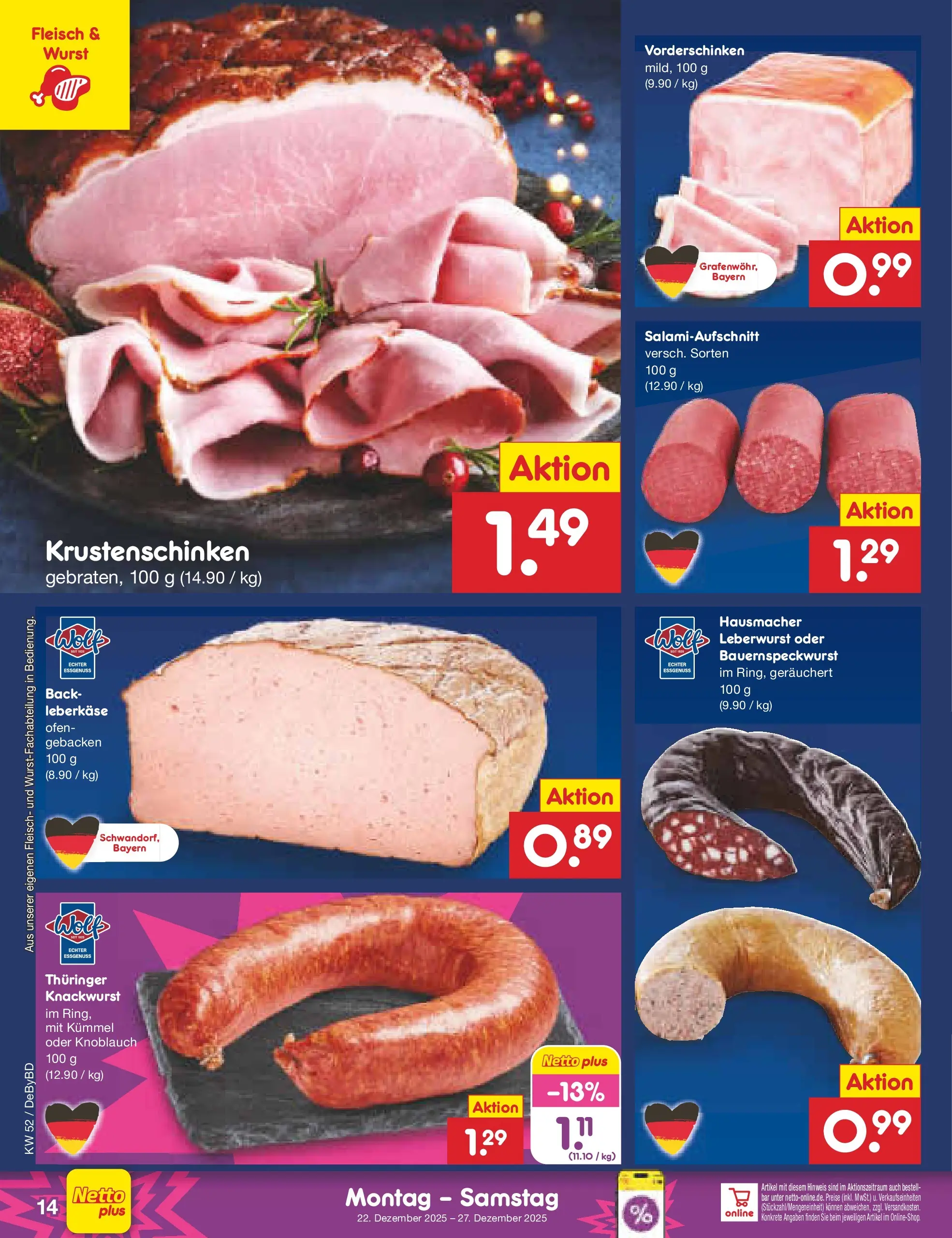 Netto Marken-Discount prospekt Buttenwiesen	 (ab 22.12.2025) » Angebote | Seite: 14 | Produkte: Ofen, Wurst, Knoblauch, Fleisch