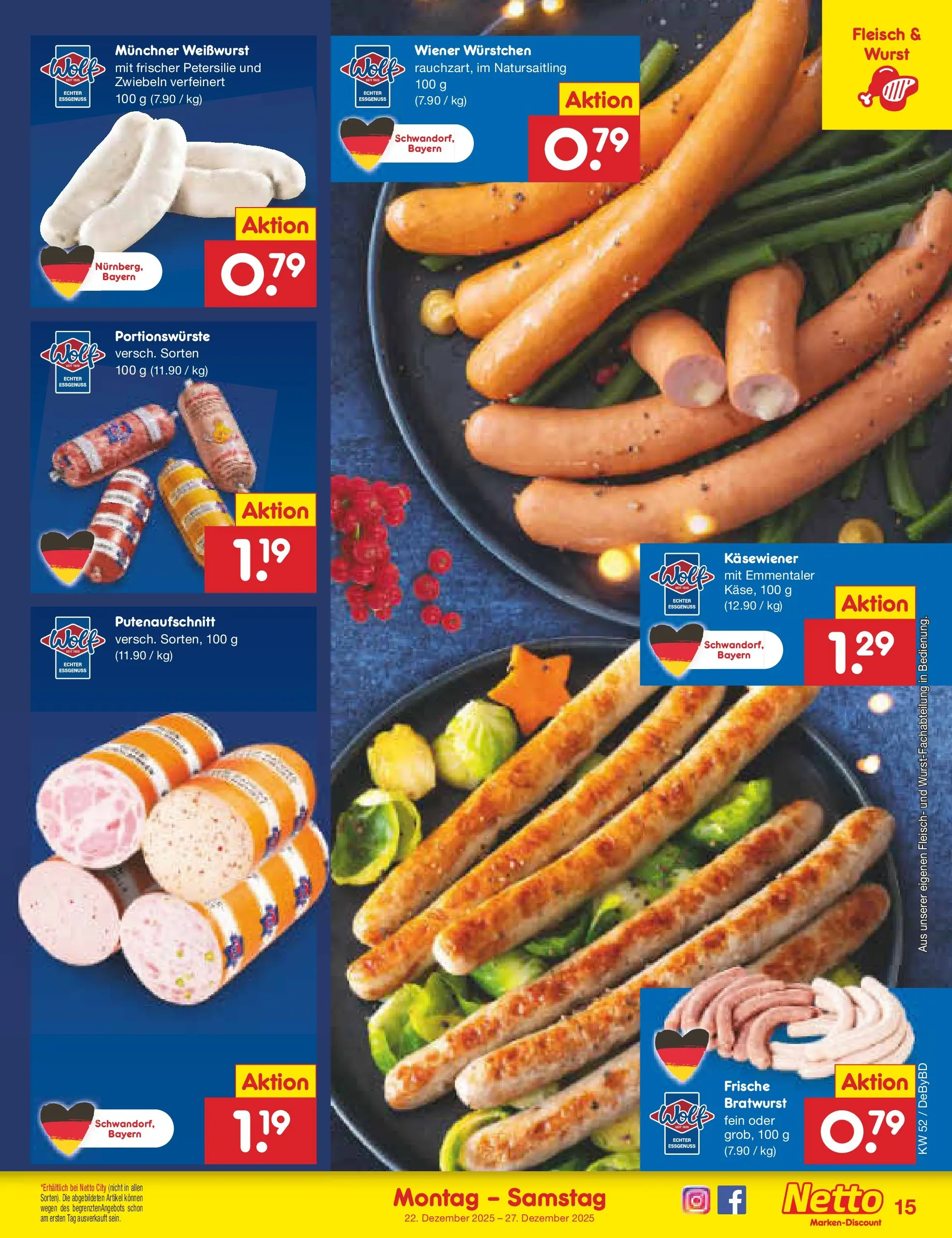 Netto Marken-Discount prospekt Buttenwiesen	 (ab 22.12.2025) » Angebote | Seite: 15 | Produkte: Bratwurst, Weißwurst, Petersilie, Fleisch
