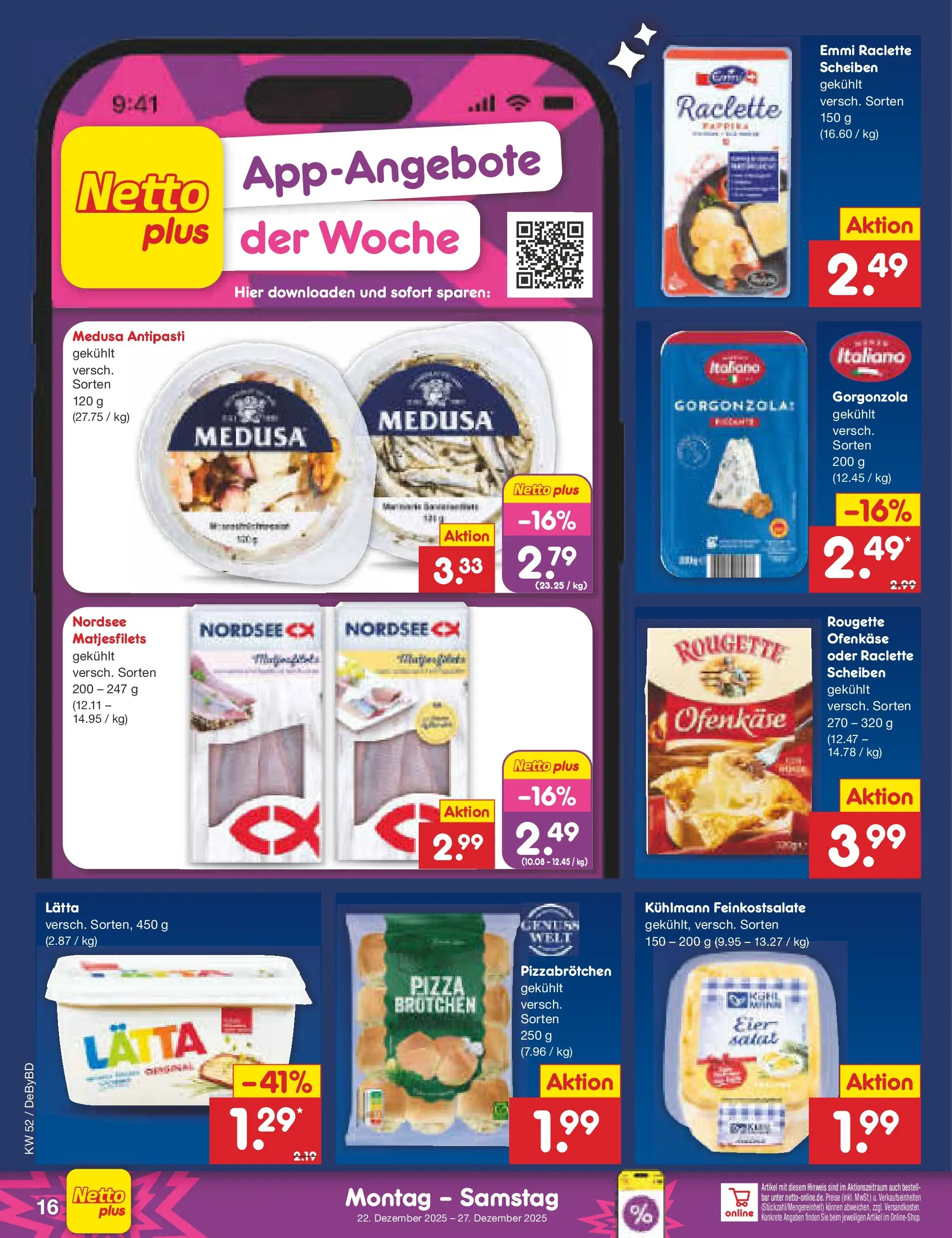 Netto Marken-Discount prospekt Buttenwiesen	 (ab 22.12.2025) » Angebote | Seite: 16 | Produkte: Eier, Rougette ofenkase, Lätta, Raclette