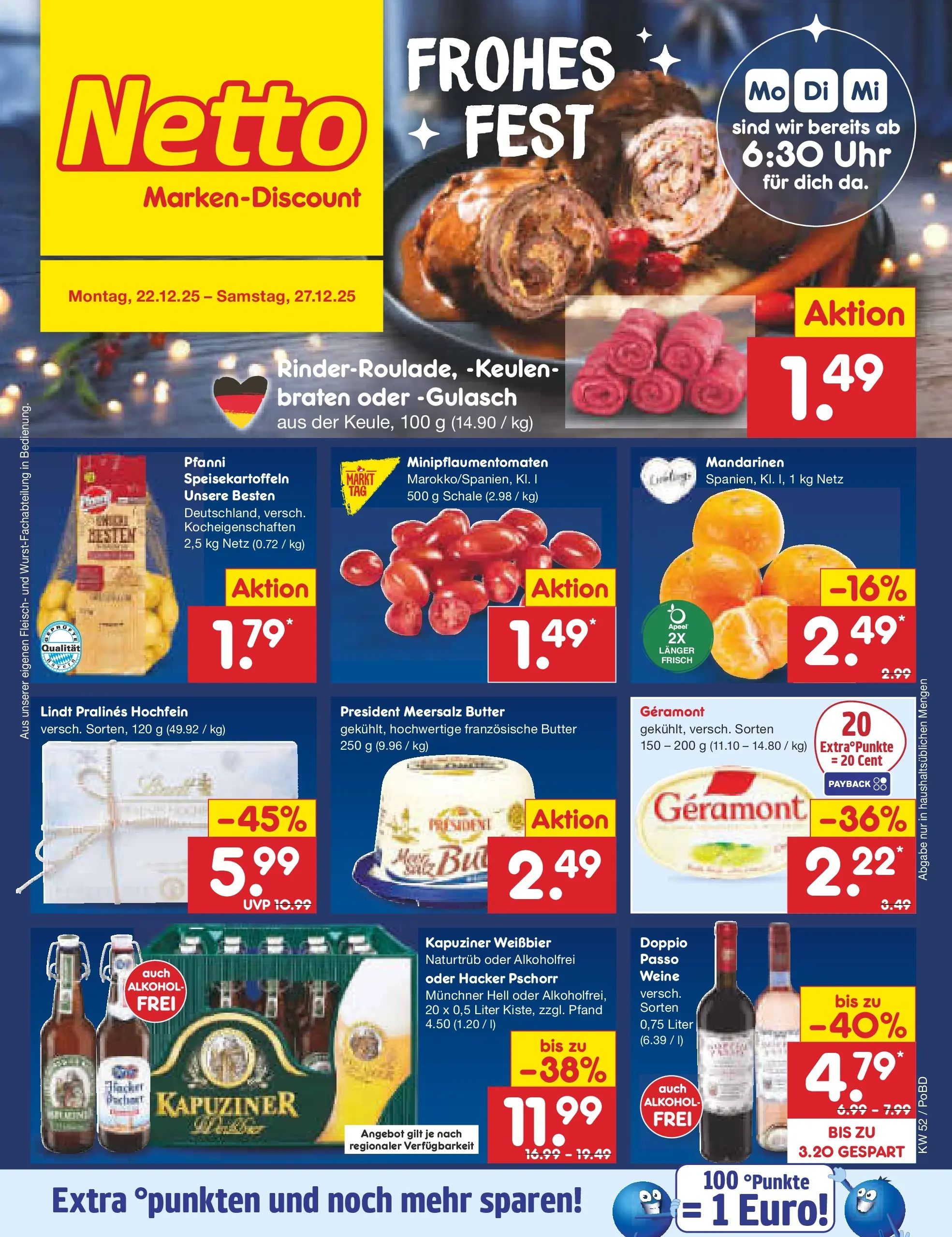 Netto Marken-Discount prospekt Selb	 (ab 22.12.2025) » Angebote | Seite: 1 | Produkte: Weißbier, Gulasch, Lindt, Fleisch