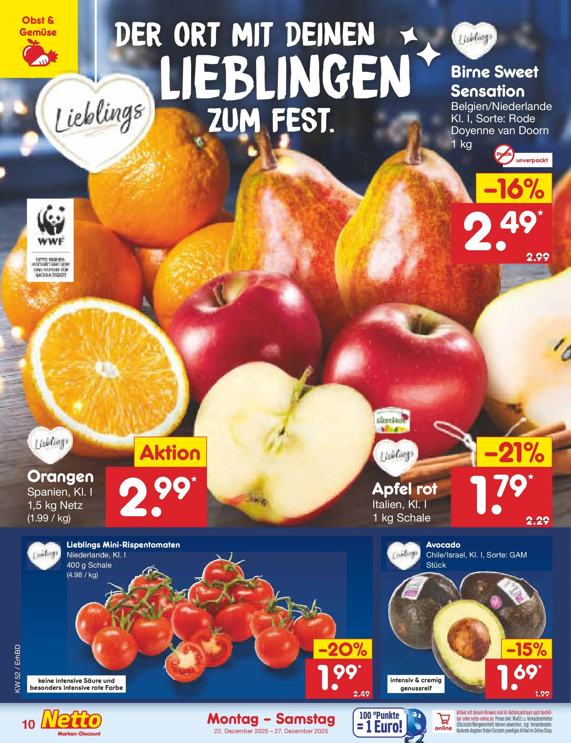 Netto Marken-Discount prospekt Ergolding	 (ab 22.12.2025) » Angebote | Seite: 10 | Produkte: Orangen, Avocado, Gemüse, Obst