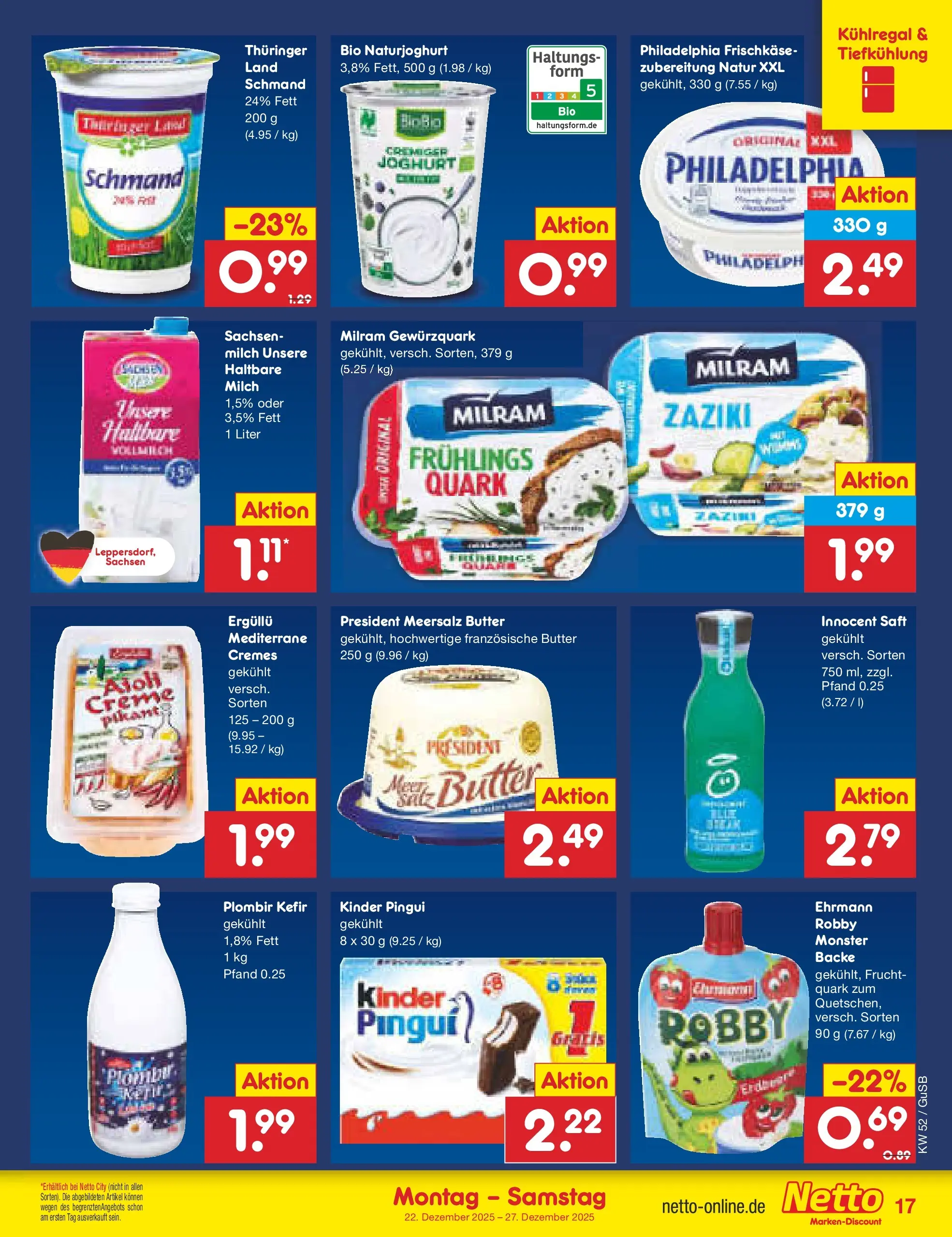 Netto Marken-Discount prospekt Machern	 (ab 22.12.2025) » Angebote | Seite: 17 | Produkte: Butter, Philadelphia, Creme, Milram