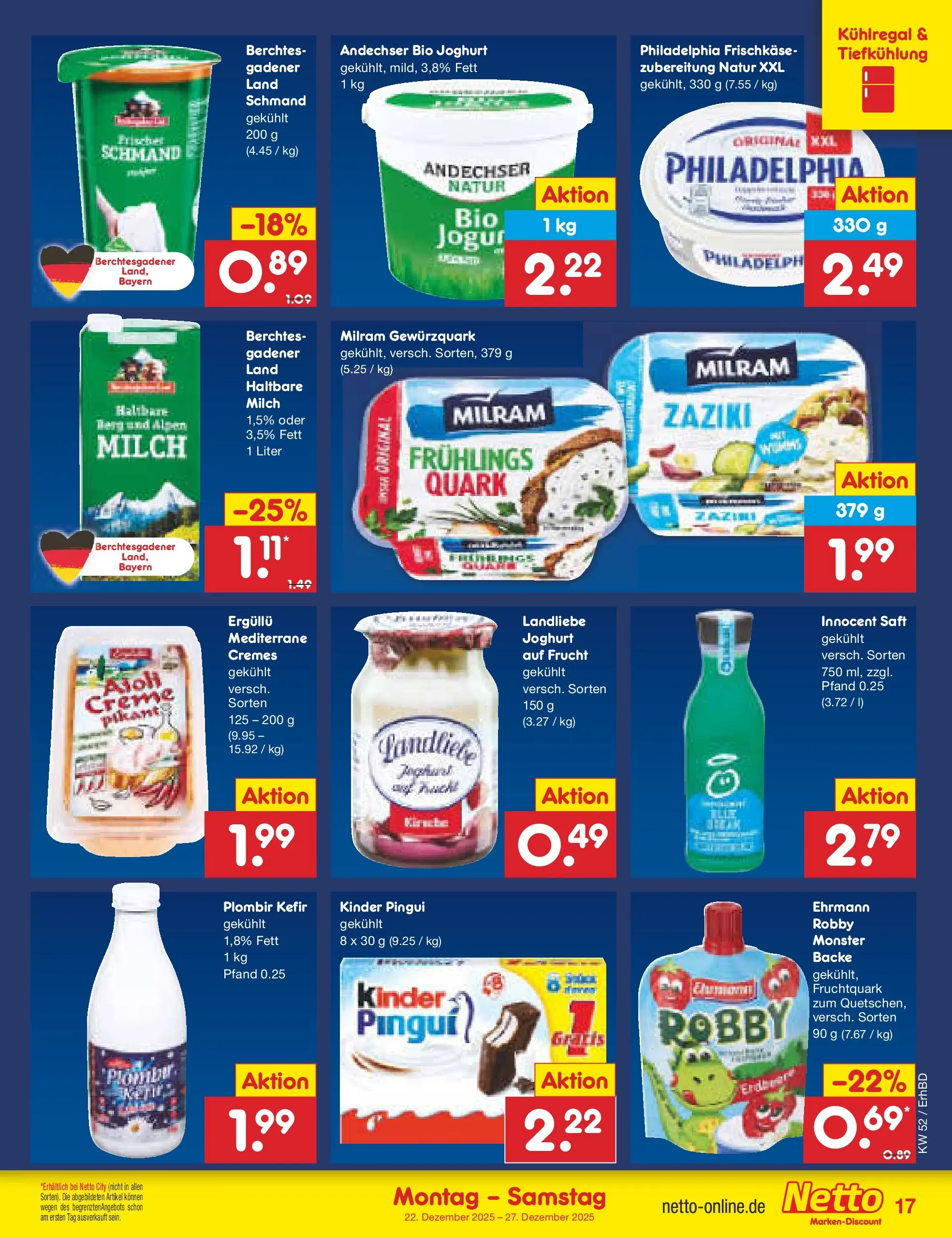 Netto Marken-Discount prospekt Ergolding	 (ab 22.12.2025) » Angebote | Seite: 17 | Produkte: Milch, Joghurt, Milram, Frischkase