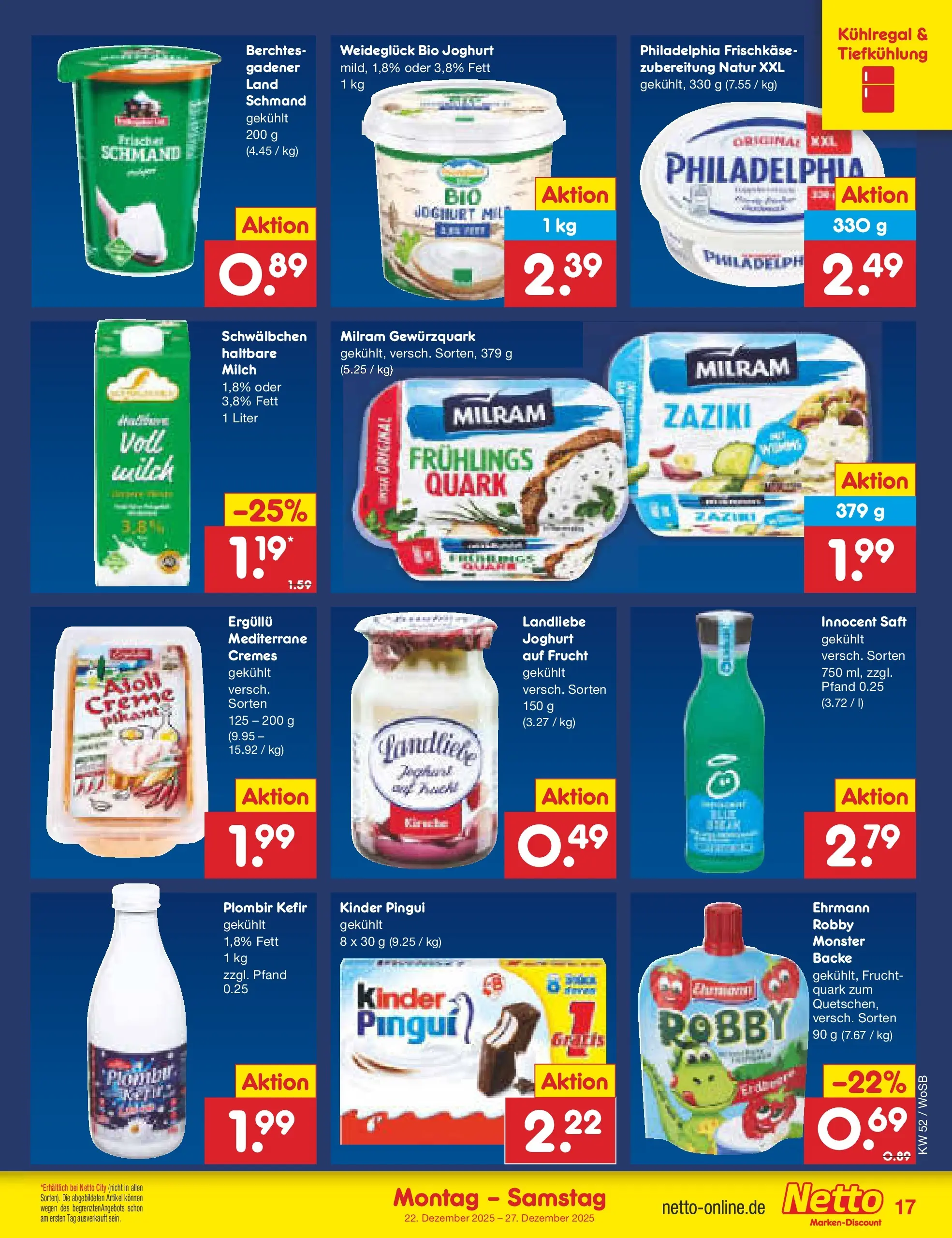 Netto Marken-Discount prospekt Mannheim	 (ab 22.12.2025) » Angebote | Seite: 17 | Produkte: Quark, Milch, Philadelphia, Creme
