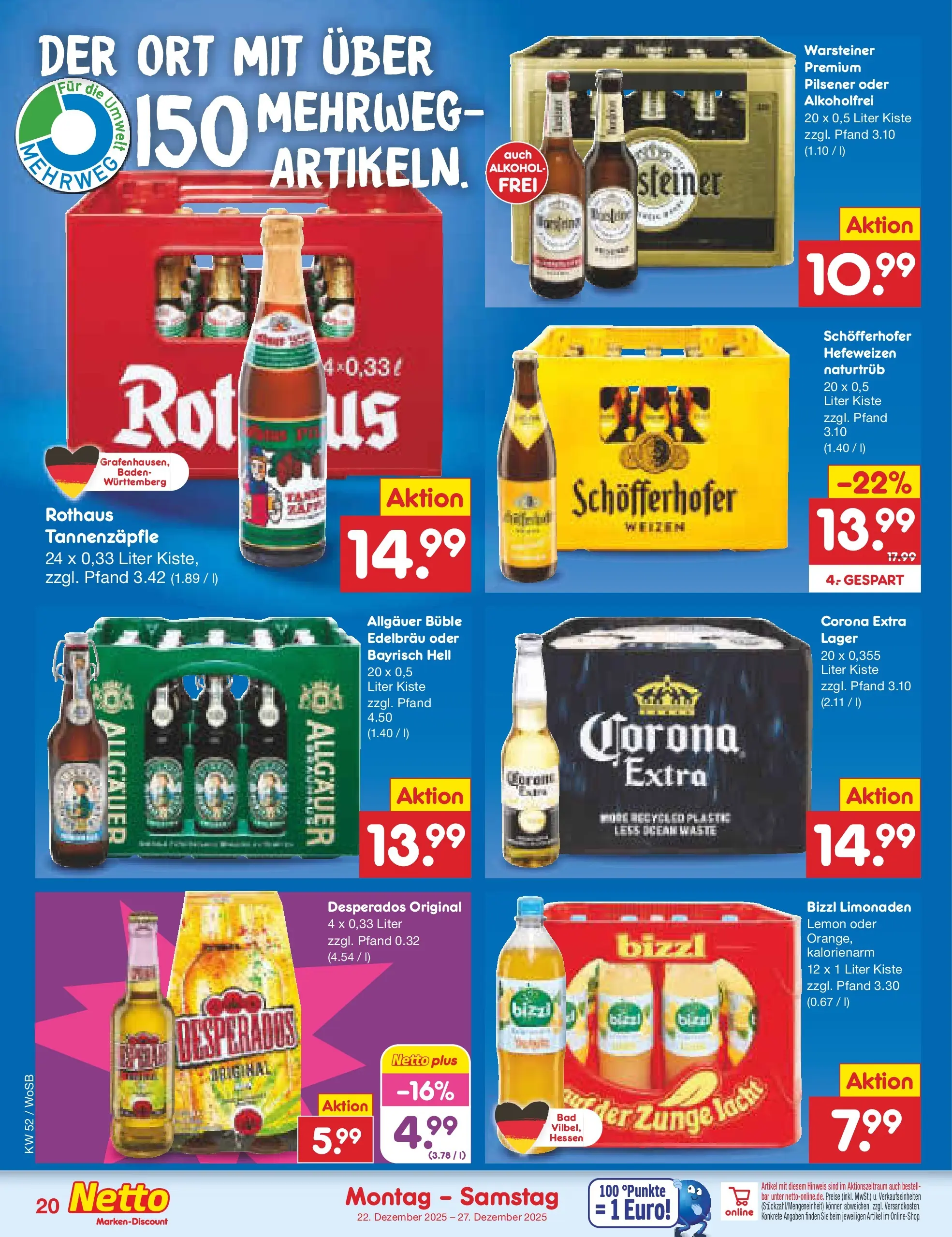 Netto Marken-Discount prospekt Mannheim	 (ab 22.12.2025) » Angebote | Seite: 20 | Produkte: Warsteiner, Desperados