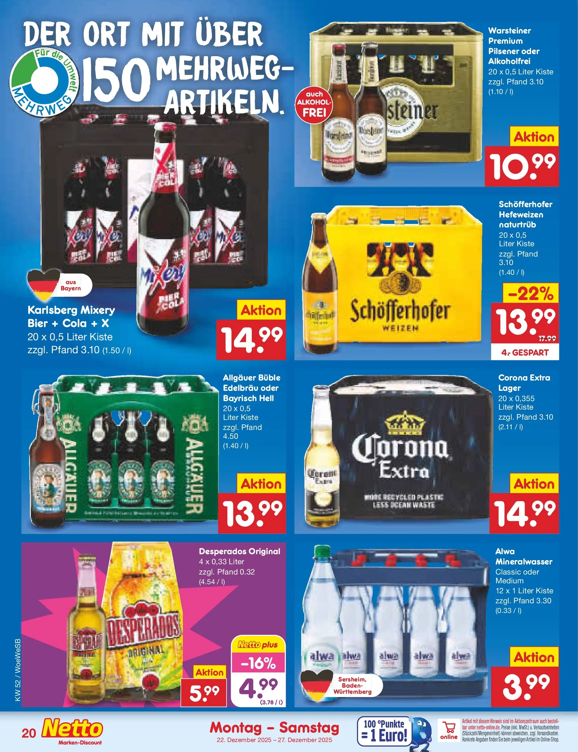 Netto Marken-Discount prospekt Katzweiler	 (ab 22.12.2025) » Angebote | Seite: 20 | Produkte: Cola, Bier, Mineralwasser, Desperados