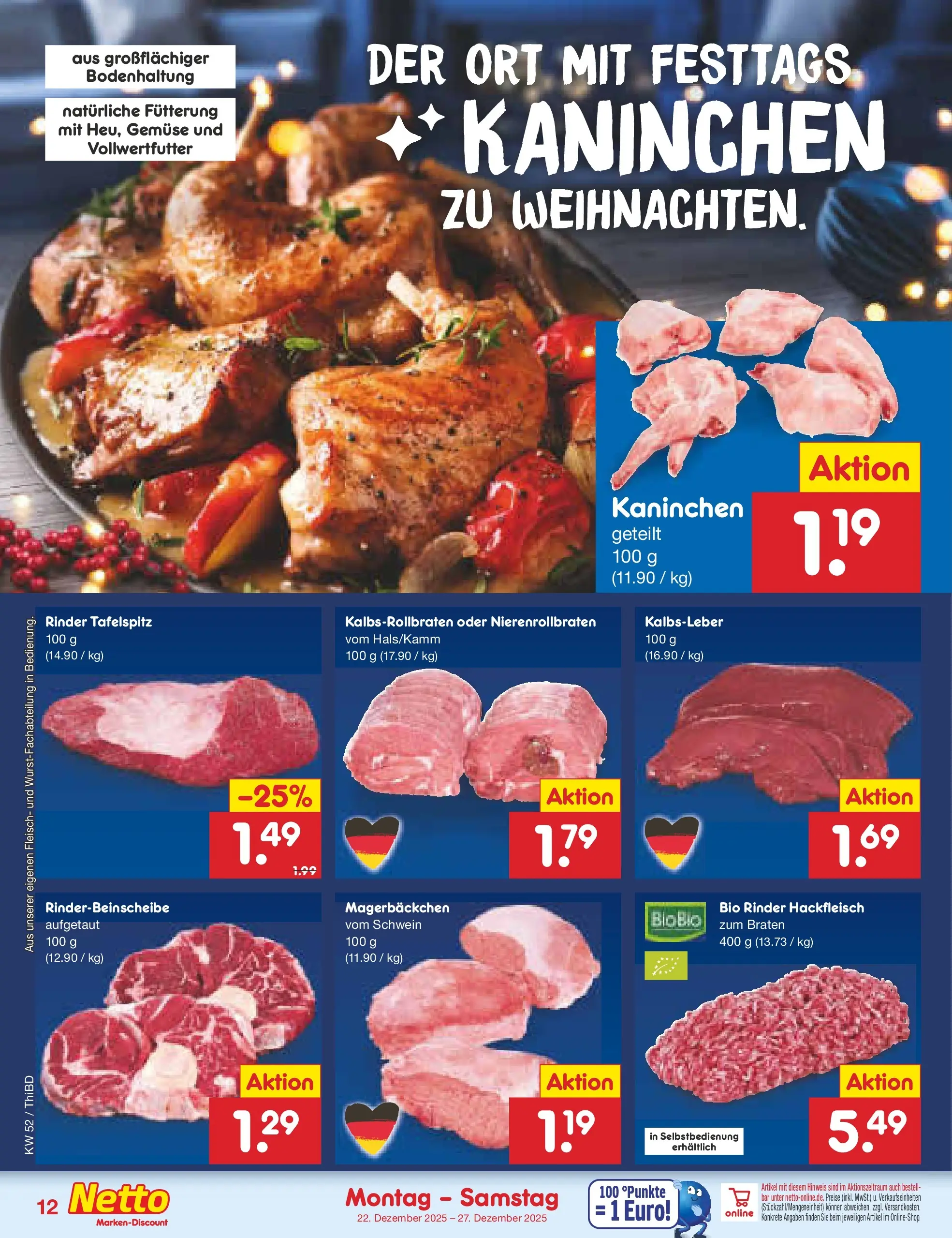 Netto Marken-Discount prospekt Thiendorf	 (ab 22.12.2025) » Angebote | Seite: 12 | Produkte: Tafelspitz, Kaninchen, Kalbsleber, Hackfleisch