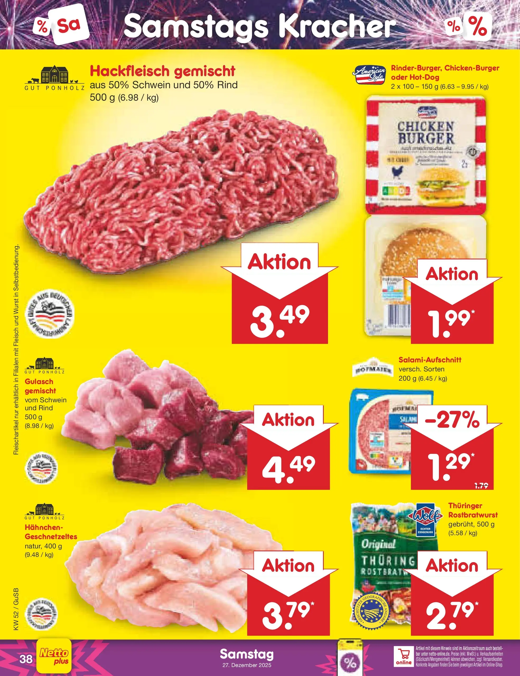 Netto Marken-Discount prospekt Machern	 (ab 22.12.2025) » Angebote | Seite: 42 | Produkte: Gulasch, Wurst, Fleisch, Hackfleisch