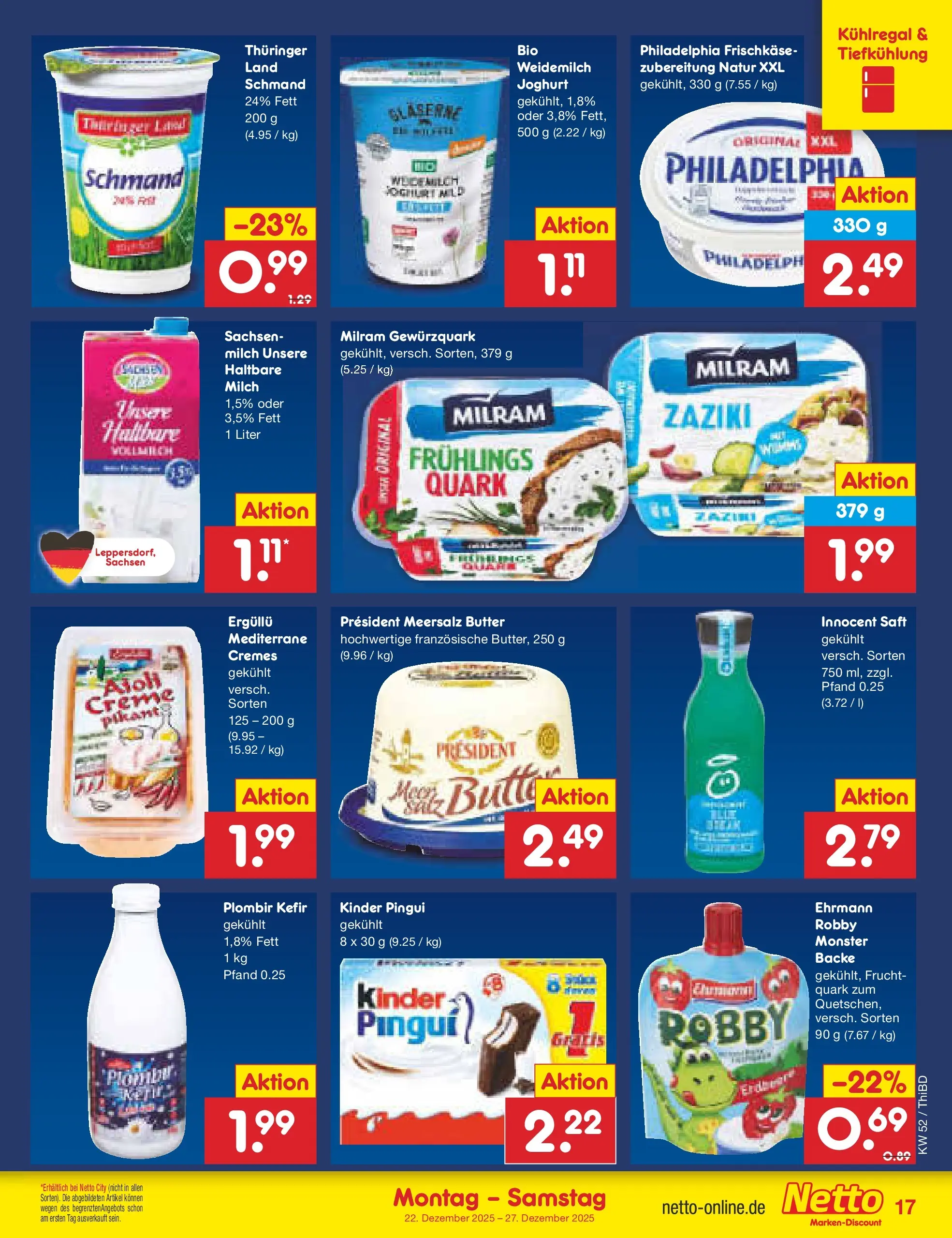 Netto Marken-Discount prospekt Thiendorf	 (ab 22.12.2025) » Angebote | Seite: 17 | Produkte: Kefir, Creme, Monster, Milram
