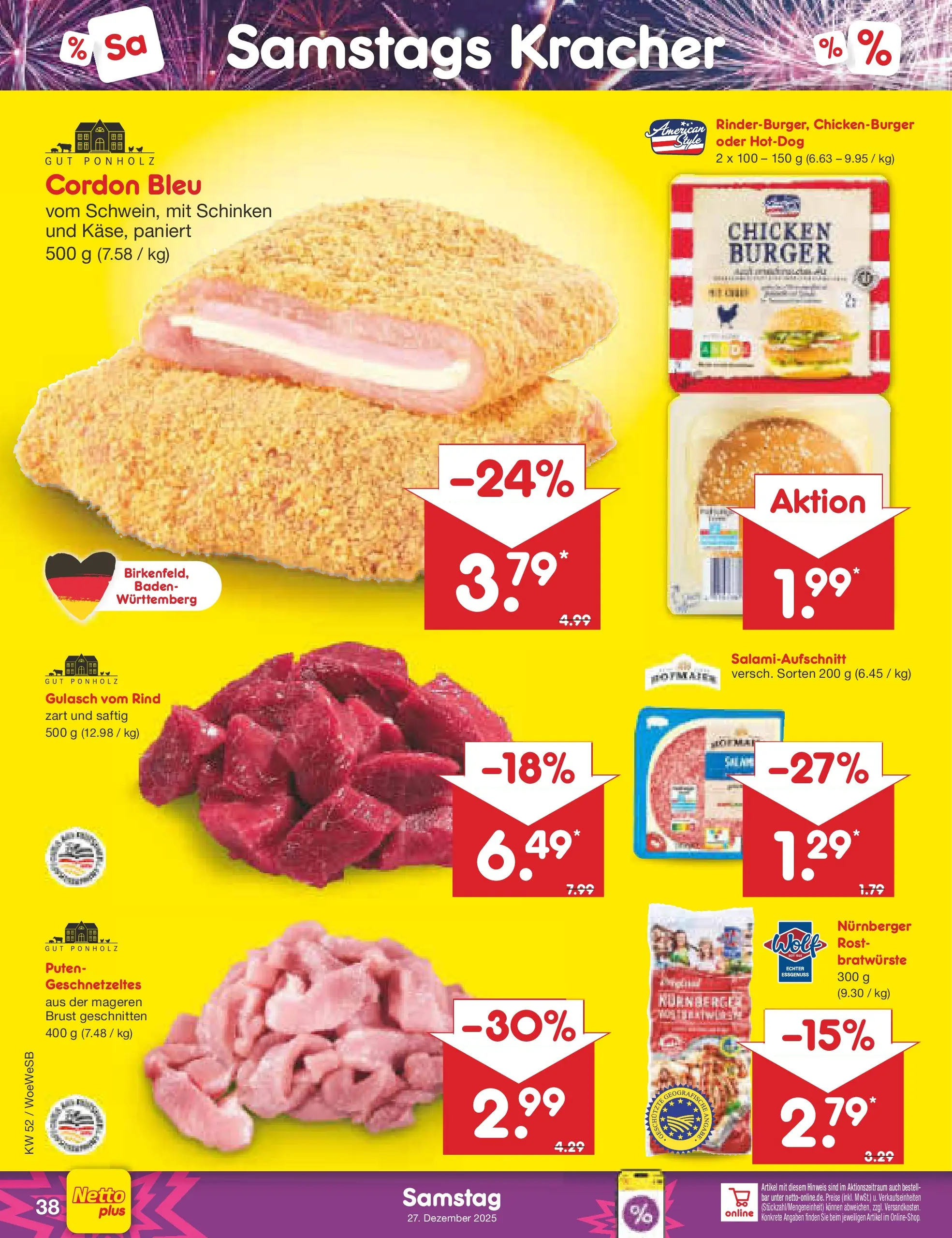 Netto Marken-Discount prospekt Katzweiler	 (ab 22.12.2025) » Angebote | Seite: 42 | Produkte: Burger, Gulasch, Schinken