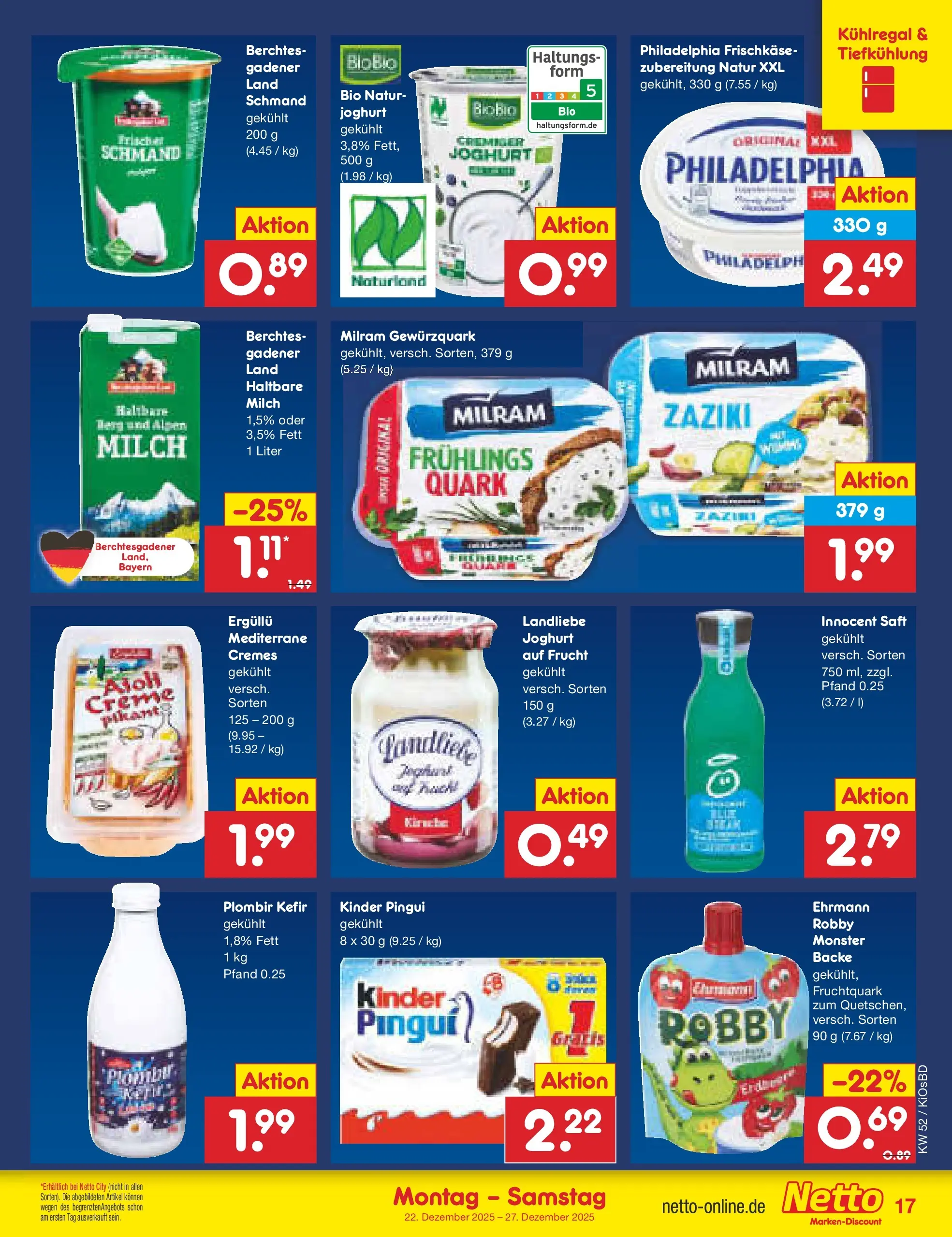 Netto Marken-Discount prospekt Mistelbach	 (ab 22.12.2025) » Angebote | Seite: 17 | Produkte: Kefir, Quark, Joghurt, Frischkase
