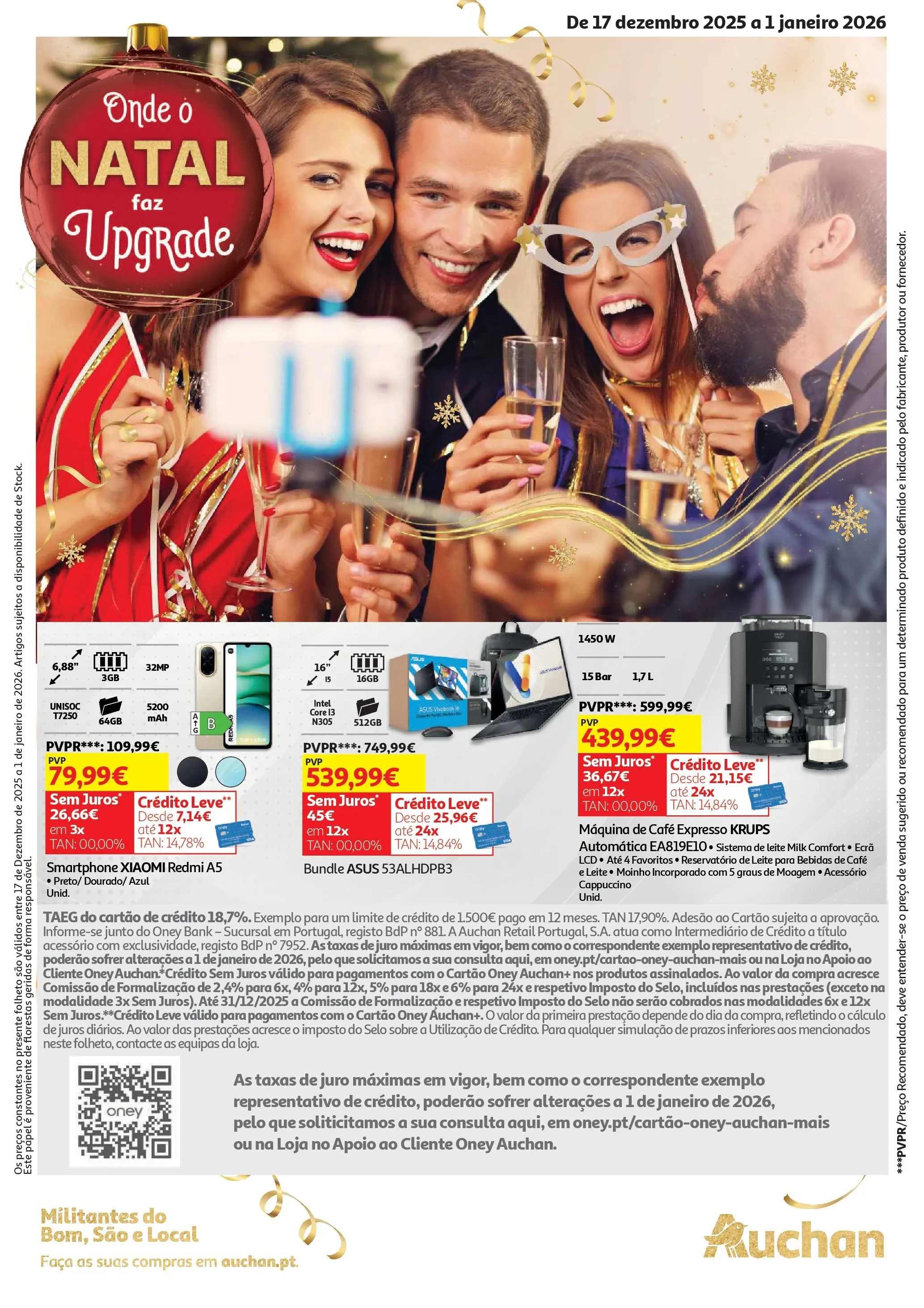Auchan - Onde o Natal faz upgrade » de 17/12/2025 - 01/01/2026 | Página: 1 | Produtos: Smartphone, Faca, Leite, Café