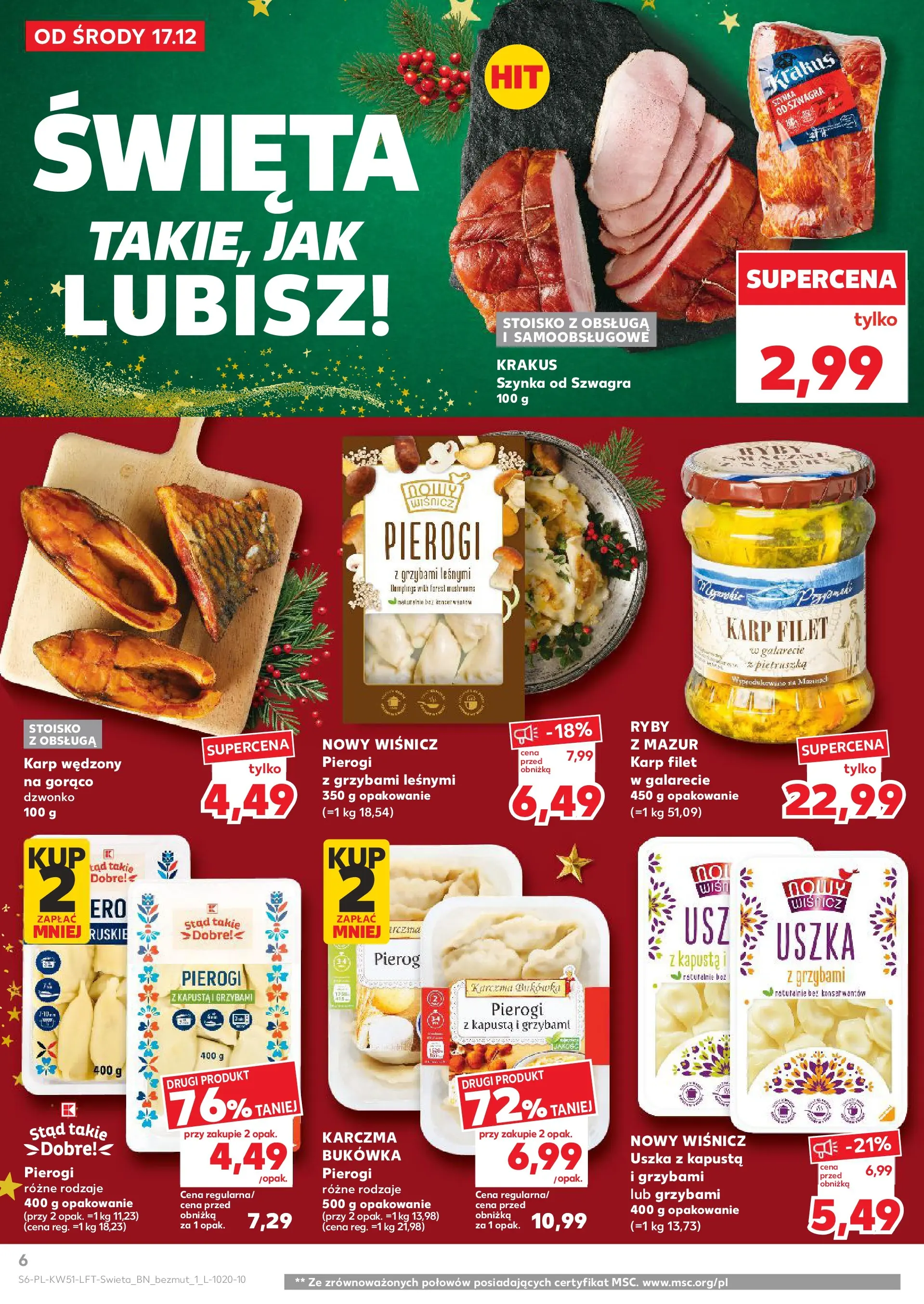 Kaufland gazetka od 17.12.2025 | Boże Narodzenie 🎄🎁 | Strona: 6 | Produkty: Kapusta, Pierogi, Pierogi z kapusta i grzybami, Ryby