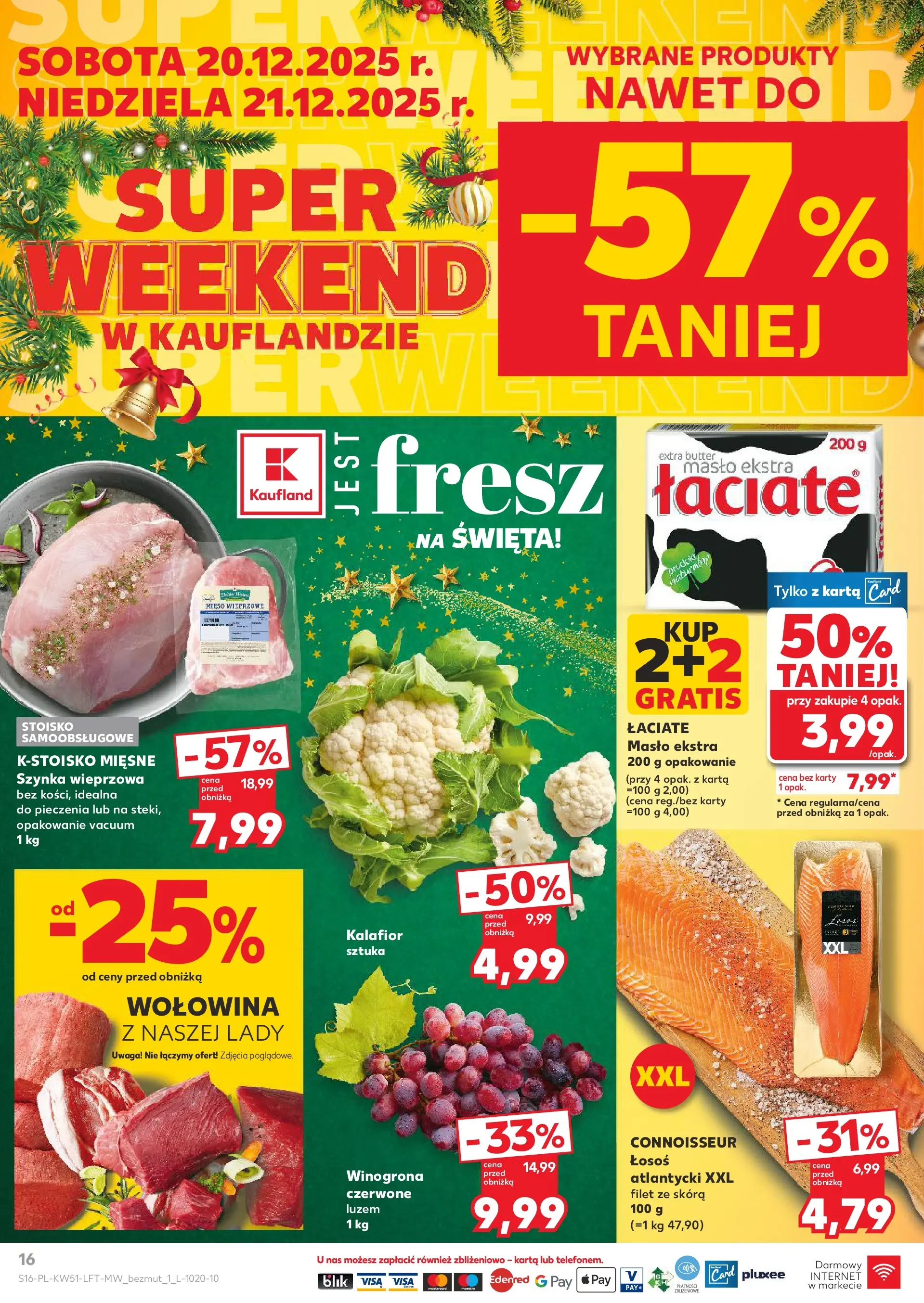 Kaufland gazetka od 17.12.2025 | Boże Narodzenie 🎄🎁 | Strona: 16 | Produkty: Winogrona, Mięso, Łosoś, Wołowina