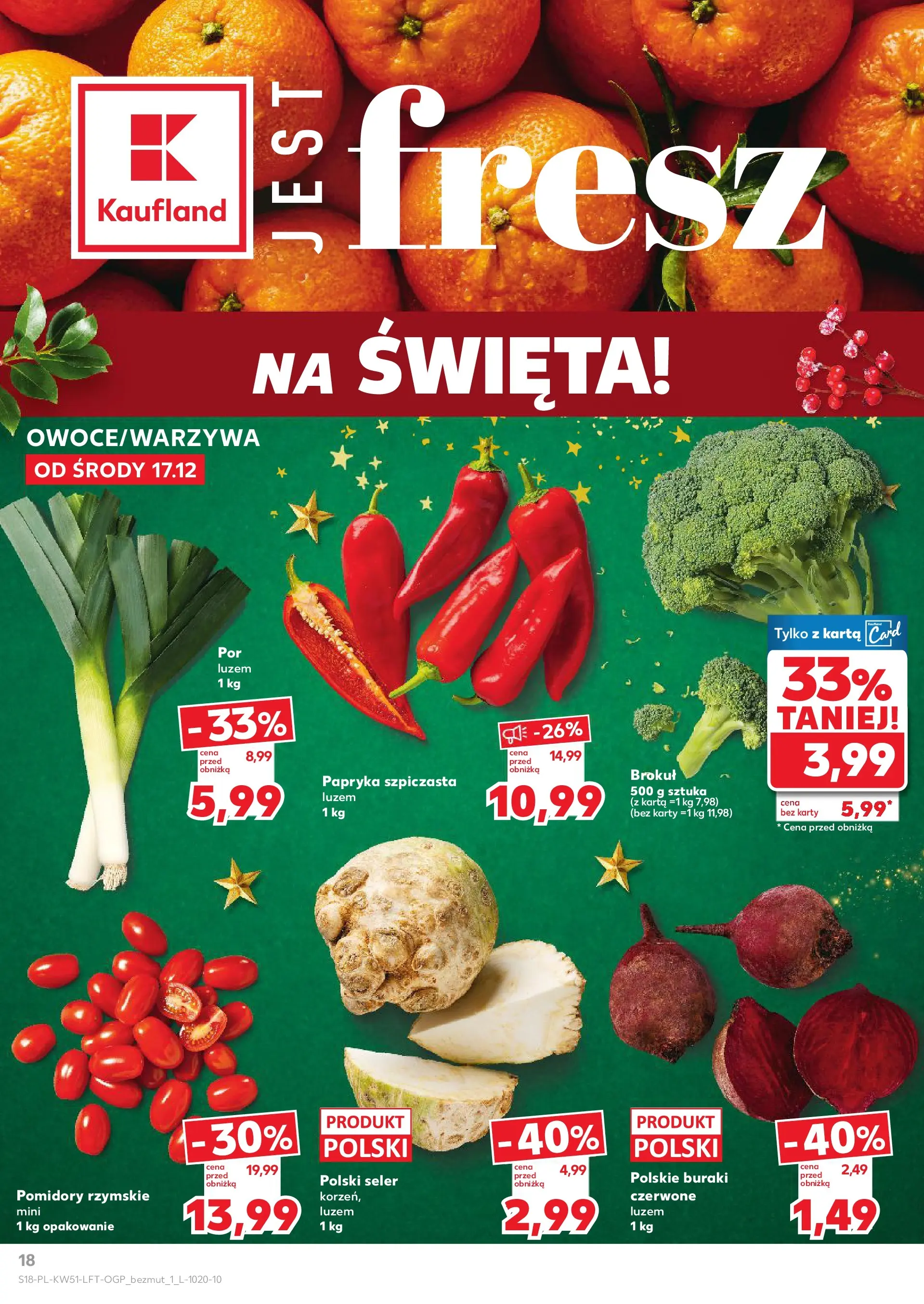 Kaufland gazetka od 17.12.2025 | Boże Narodzenie 🎄🎁 | Strona: 18 | Produkty: Karta, Brokuł, Papryka, Pomidory