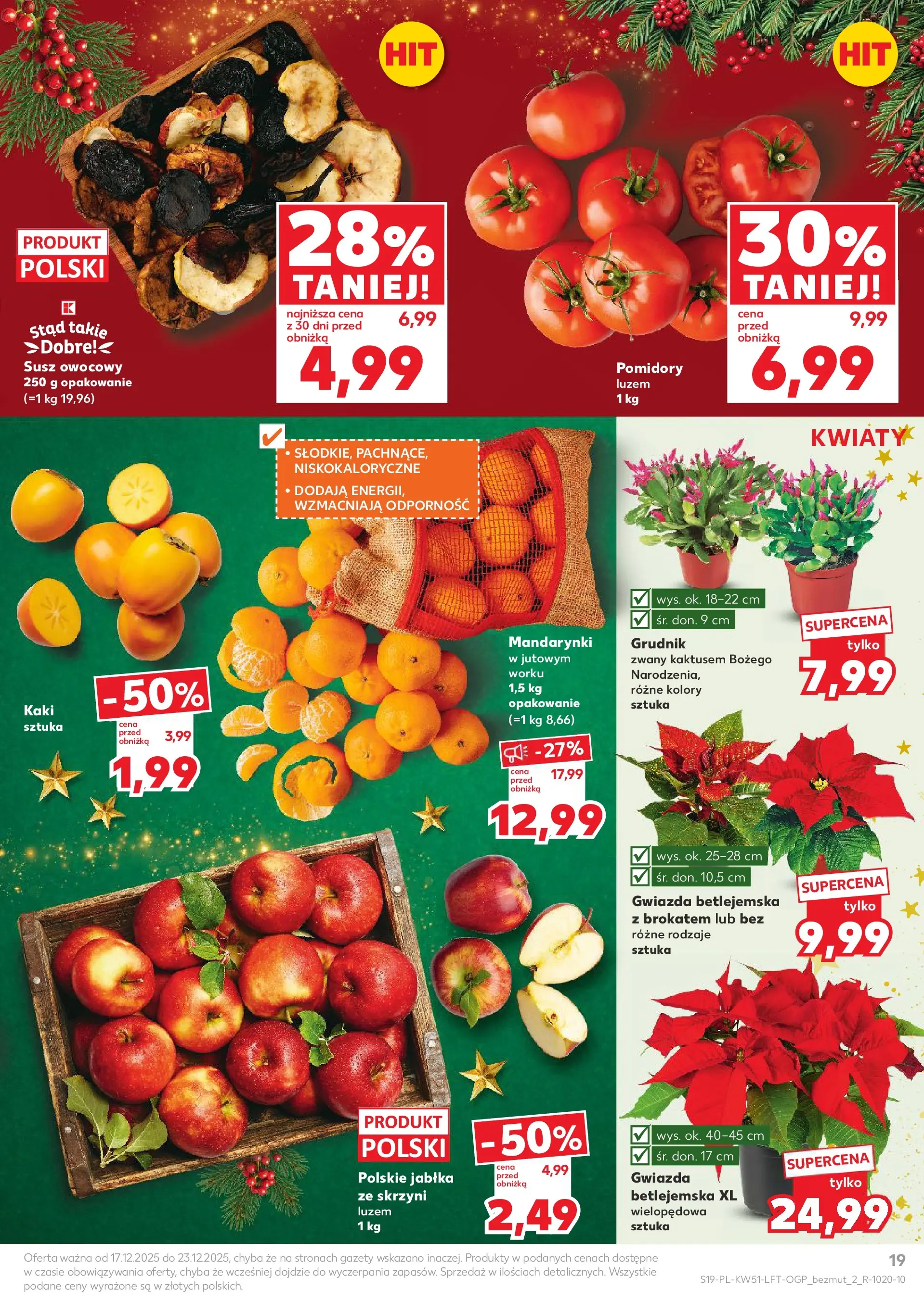 Kaufland gazetka od 17.12.2025 | Boże Narodzenie 🎄🎁 | Strona: 19 | Produkty: Jabłka, Pomidory, Mandarynki, Kwiaty