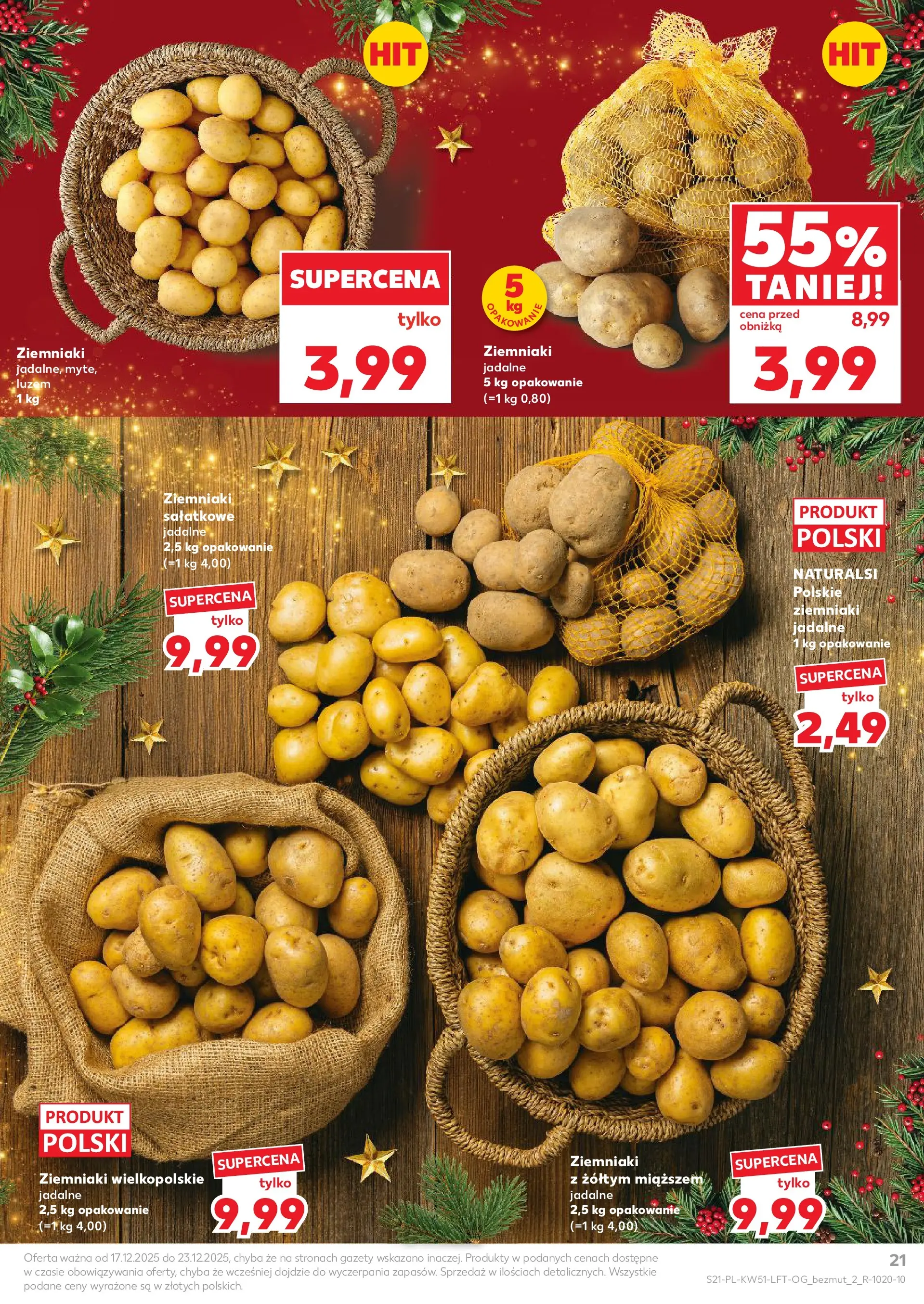 Kaufland gazetka od 17.12.2025 | Boże Narodzenie 🎄🎁 | Strona: 21 | Produkty: Ziemniaki