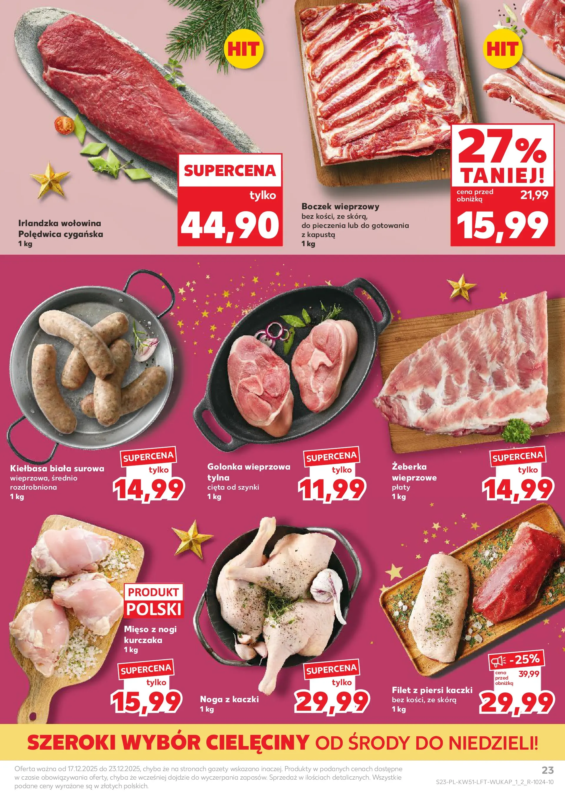 Kaufland gazetka od 17.12.2025 | Boże Narodzenie 🎄🎁 | Strona: 23 | Produkty: Kapusta, Piersi, Mięso, Boczek wieprzowy