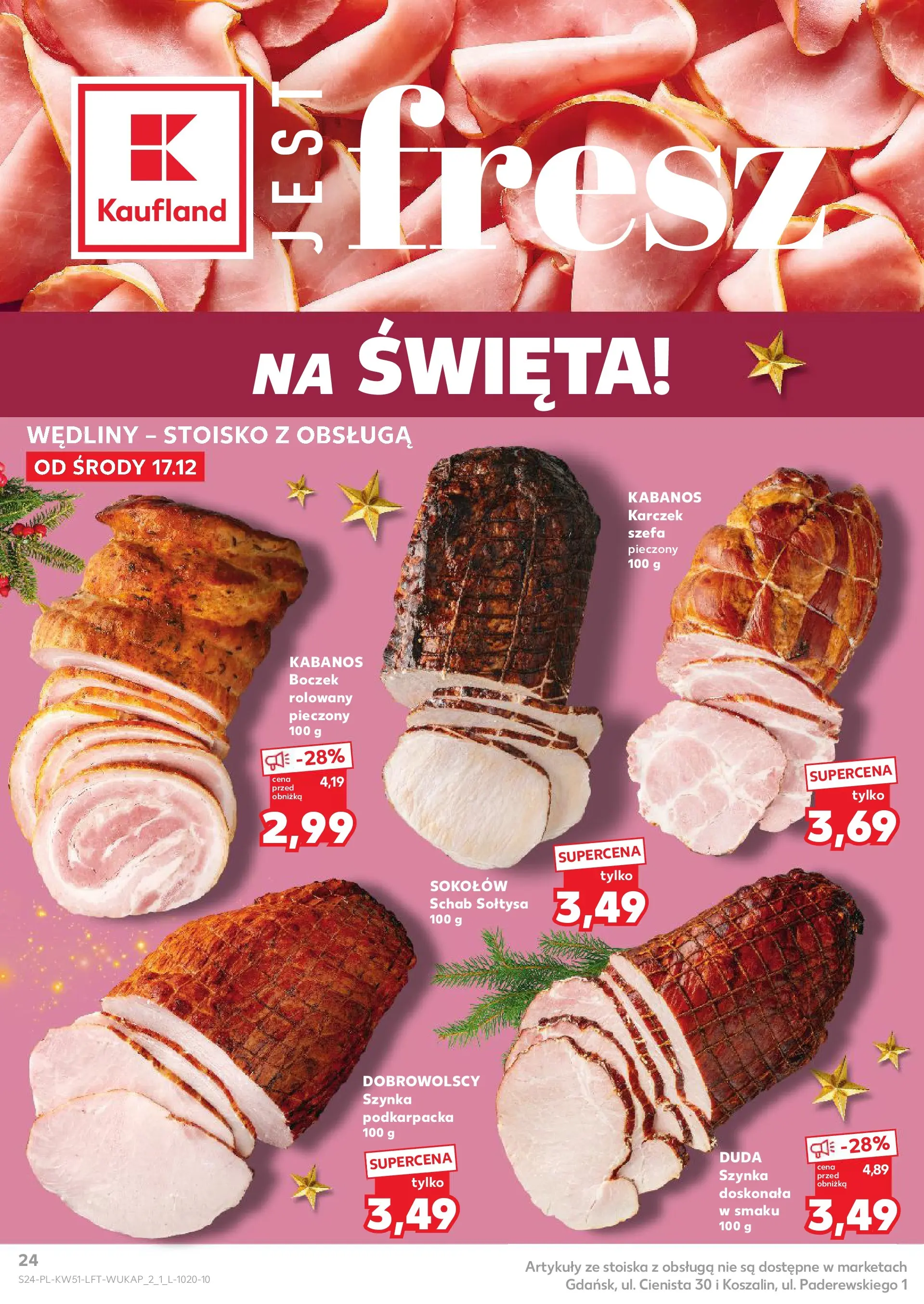 Kaufland gazetka od 17.12.2025 | Boże Narodzenie 🎄🎁 | Strona: 24 | Produkty: Schab, Szynka, Boczek, Wędliny