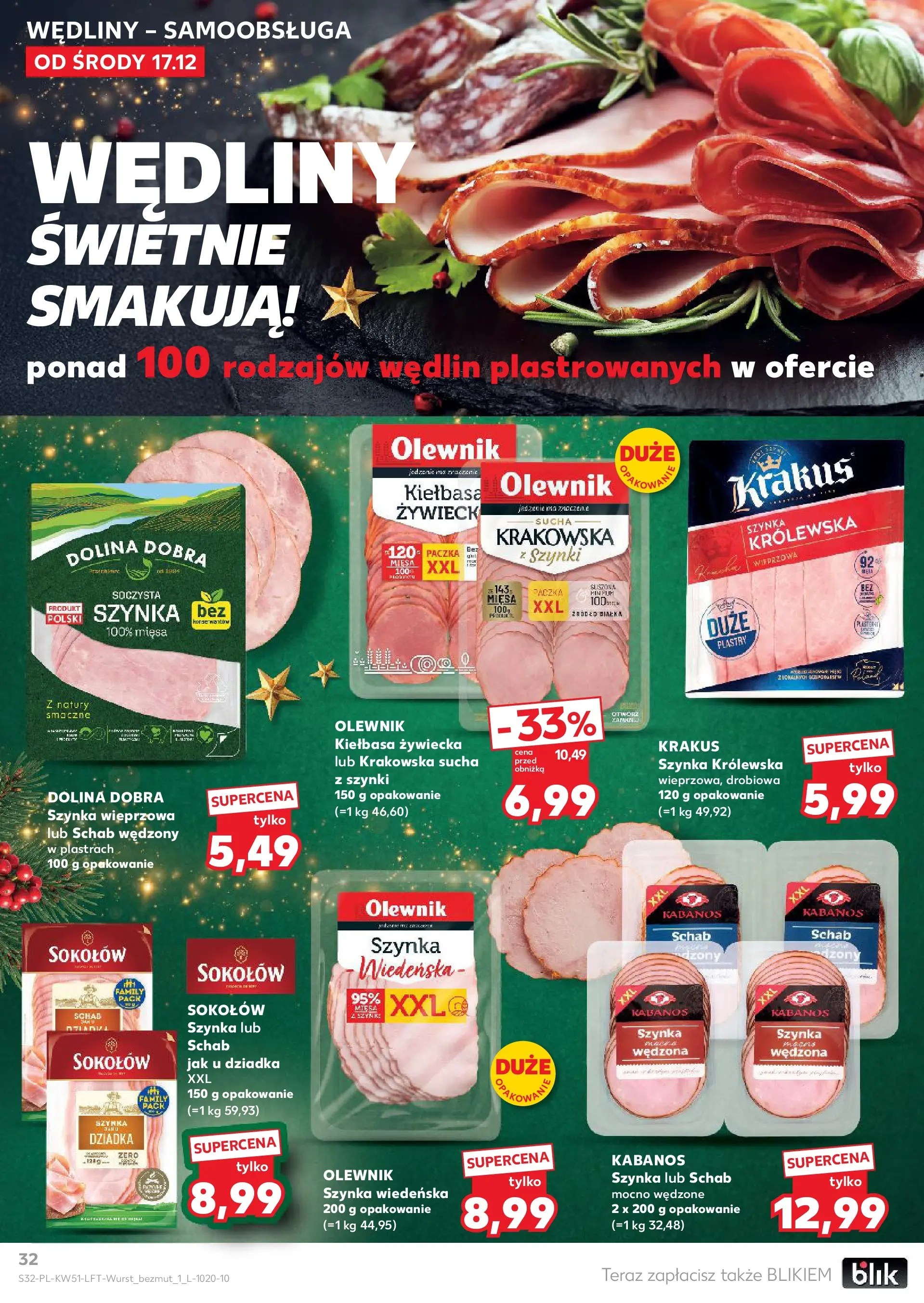 Kaufland gazetka od 17.12.2025 | Boże Narodzenie 🎄🎁 | Strona: 32 | Produkty: Schab, Szynka wieprzowa, Szynka, Wędliny