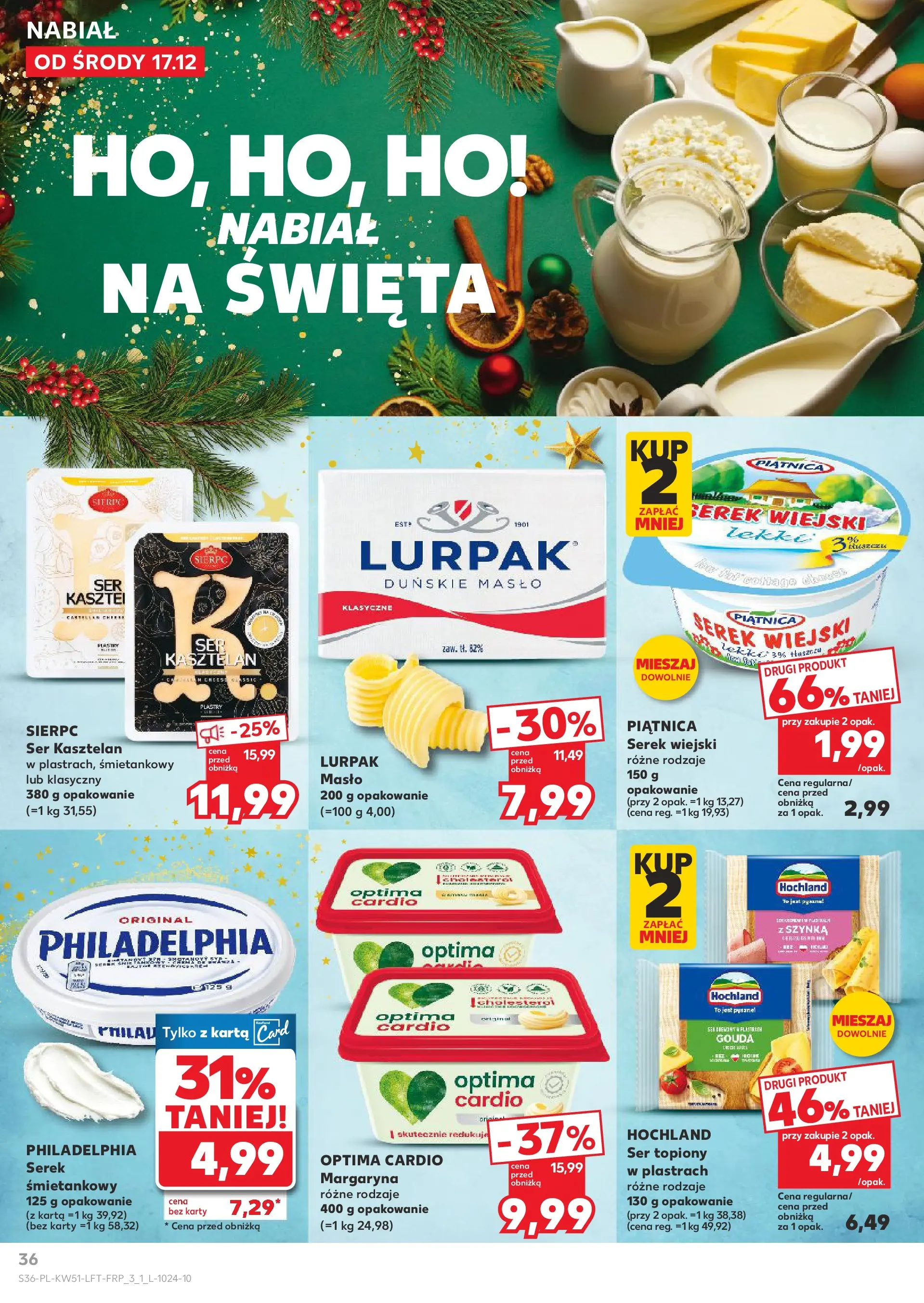Kaufland gazetka od 17.12.2025 | Boże Narodzenie 🎄🎁 | Strona: 36 | Produkty: Optima cardio, Margaryna, Masło, Ser