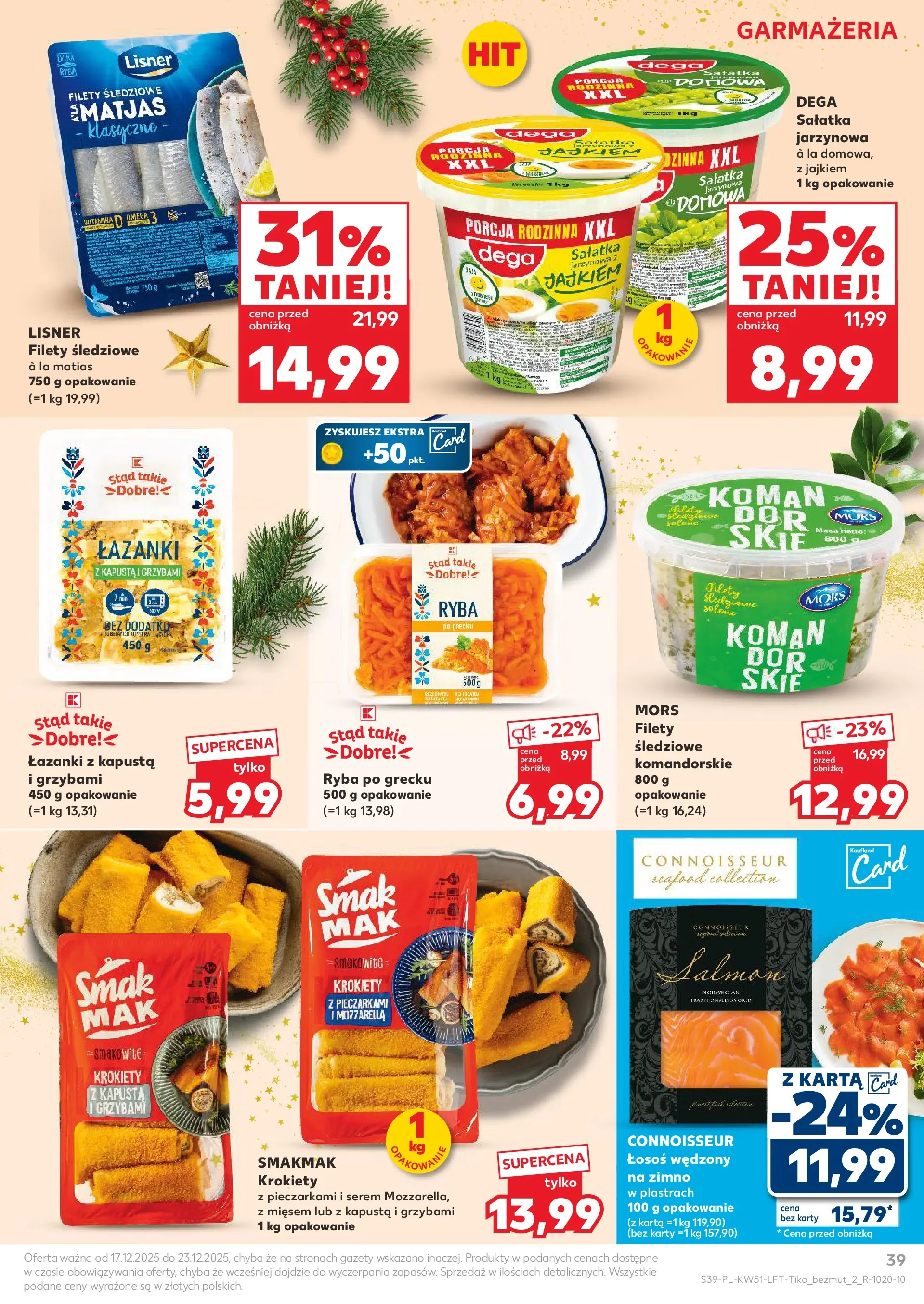 Kaufland gazetka od 17.12.2025 | Boże Narodzenie 🎄🎁 | Strona: 39 | Produkty: Łosoś, Ryba po grecku, Ryba, Sałatka
