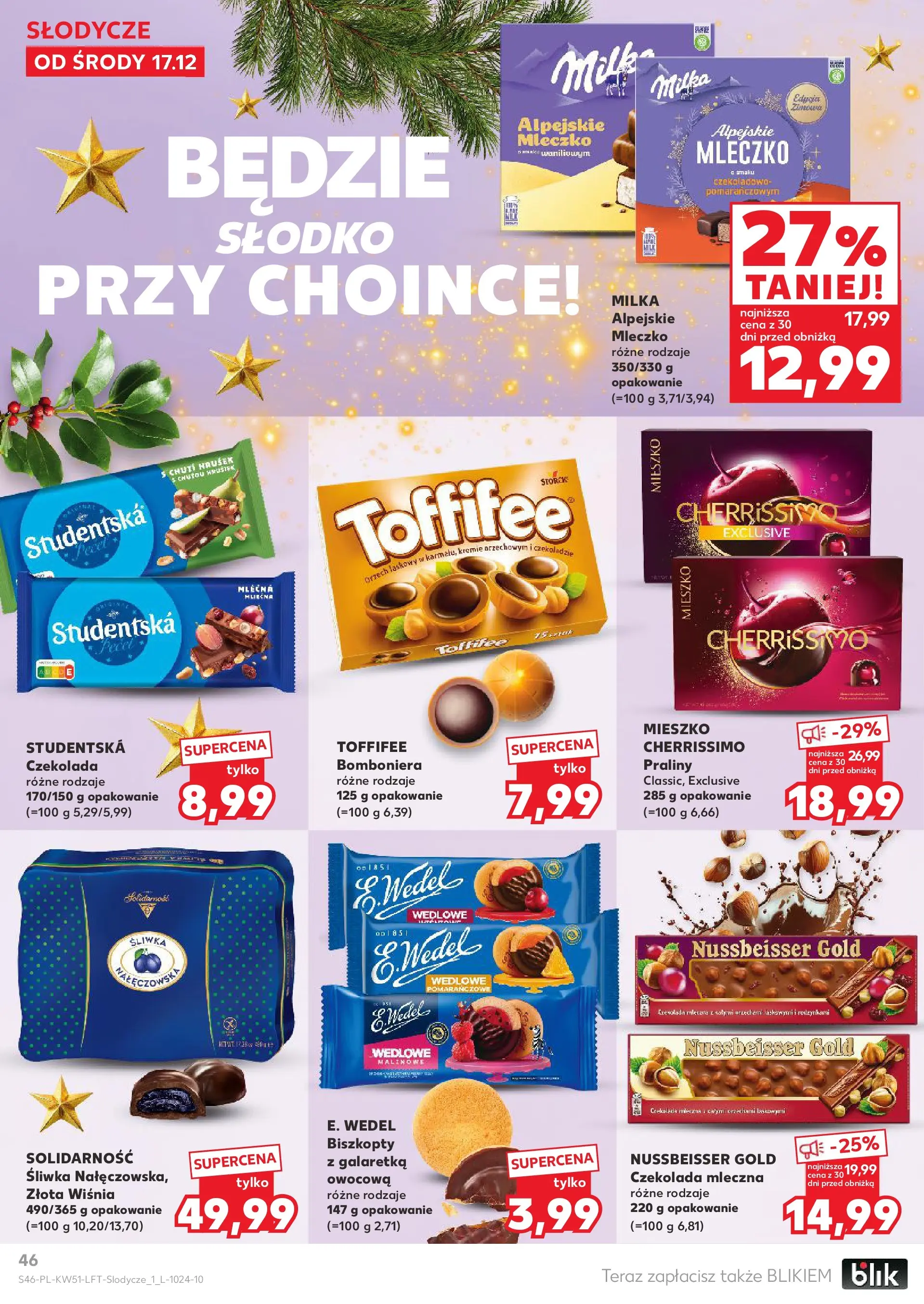 Kaufland gazetka od 17.12.2025 | Boże Narodzenie 🎄🎁 | Strona: 46 | Produkty: Galaretka, Czekolada mleczna, Praliny, Toffifee