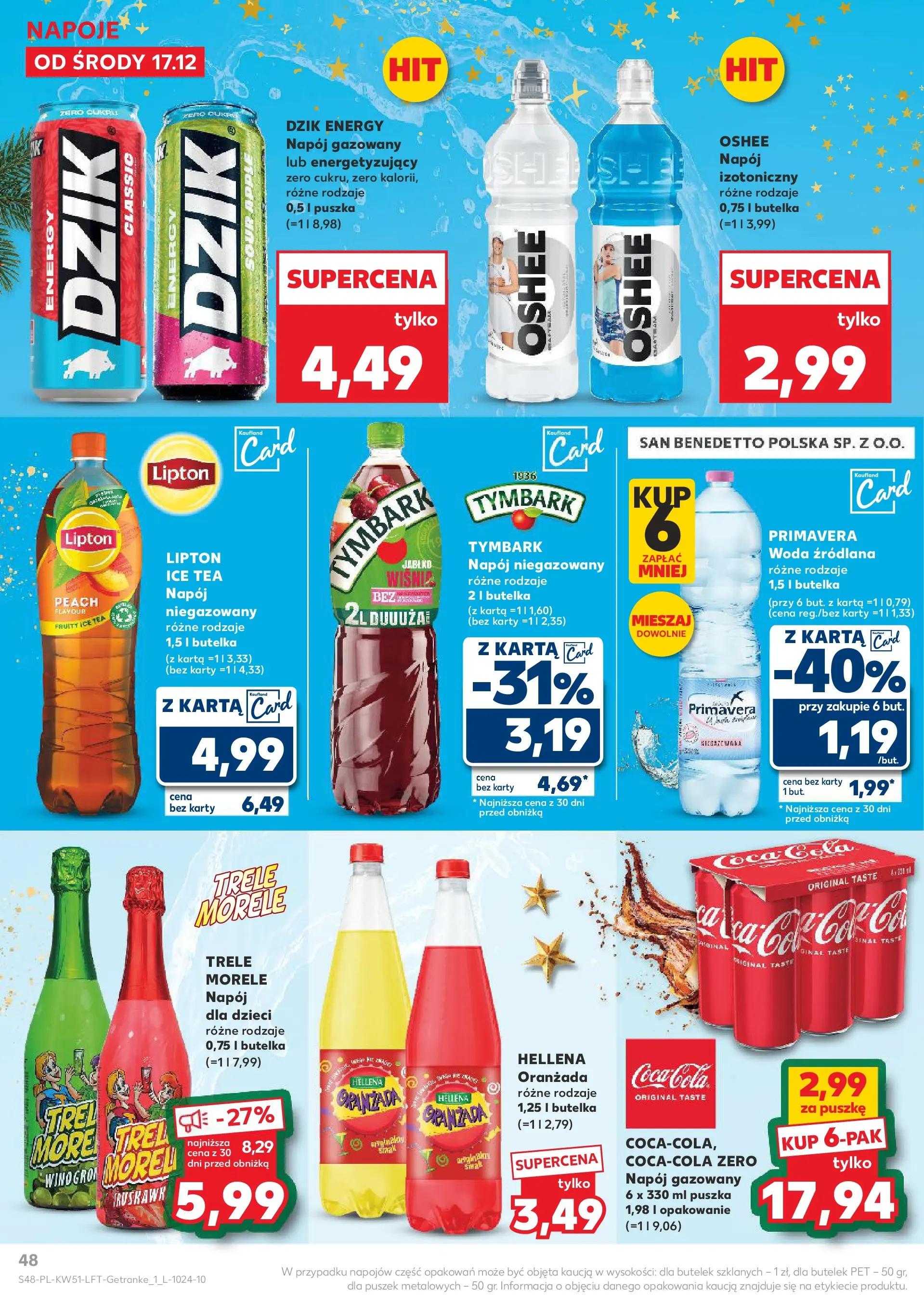 Kaufland gazetka od 17.12.2025 | Boże Narodzenie 🎄🎁 | Strona: 48 | Produkty: Karta, Woda źródlana, Coca cola, Morele